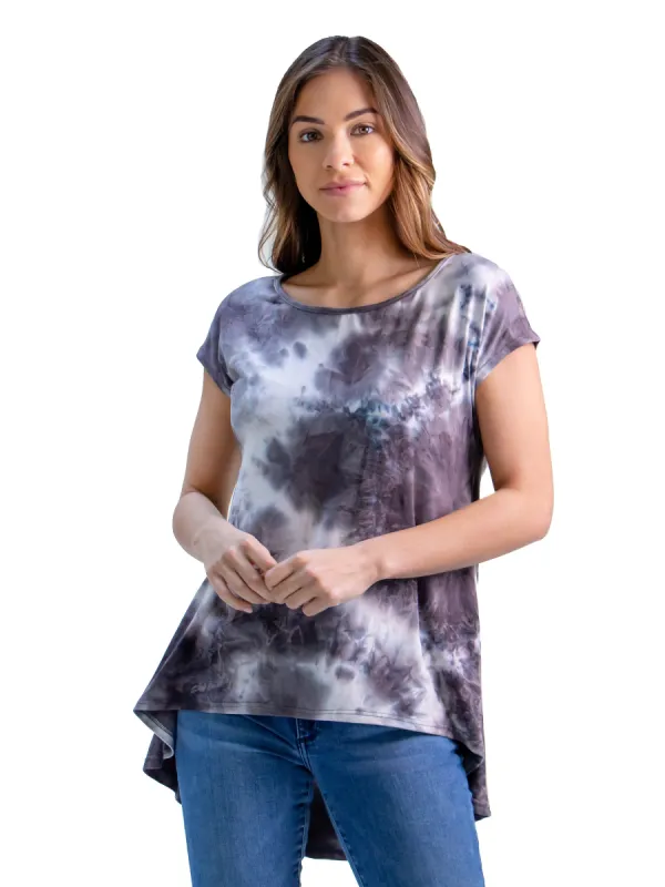 Short Sleeve High Low Hem Tie Dye Tunic Top sold by 24/7 Comfort Apparel