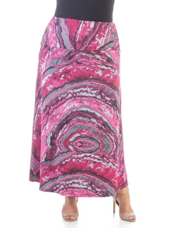Pink Print Elastic Waist Ankle Length Plus Size Maxi Skirt sold by 24/7 Comfort Apparel
