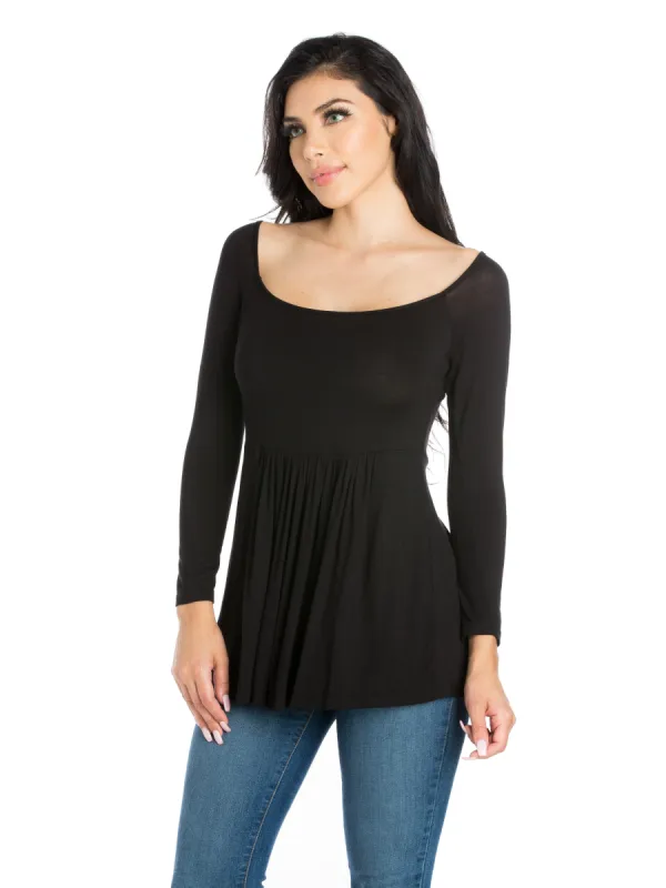 Wide Neck Pleated Long Sleeve Tunic Top sold by 24/7 Comfort Apparel