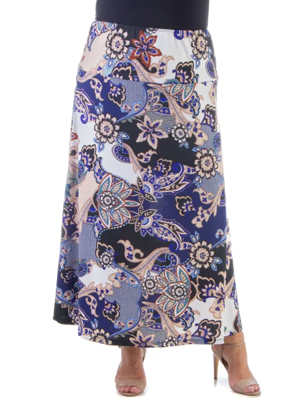 Black and Blue Elastic Waist Ankle Length Plus Size Maxi Skirt sold by 24/7 Comfort Apparel