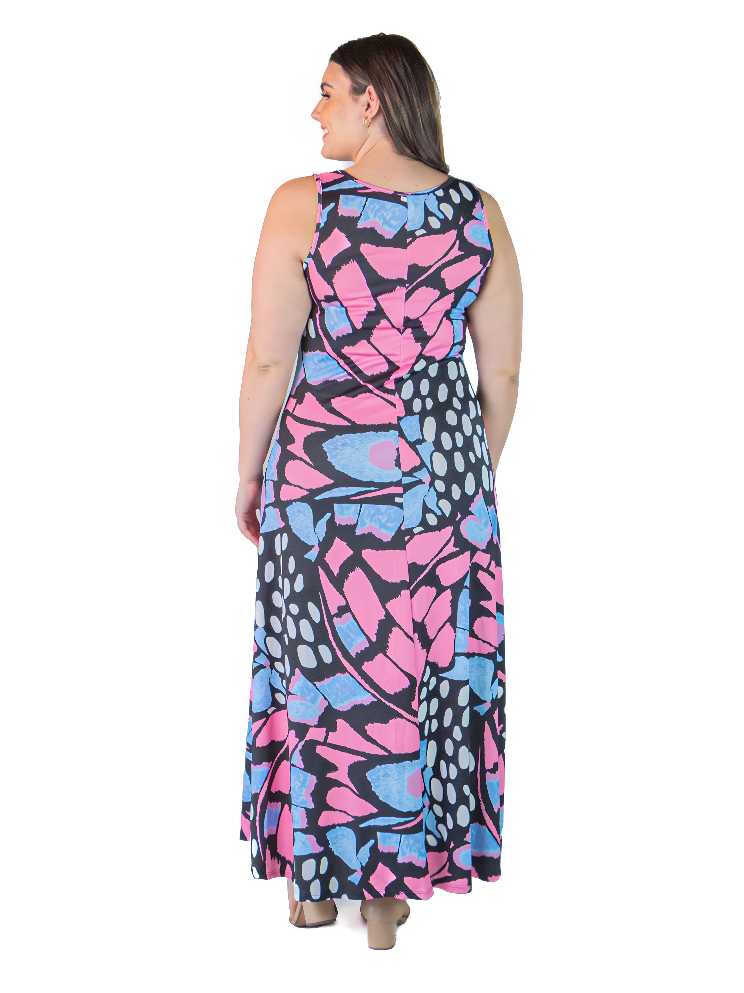 Plus Size Blue Butterfly Print Sleeveless Loose Long Casual Maxi Dress sold by 24/7 Comfort Apparel product image thumbnail 4