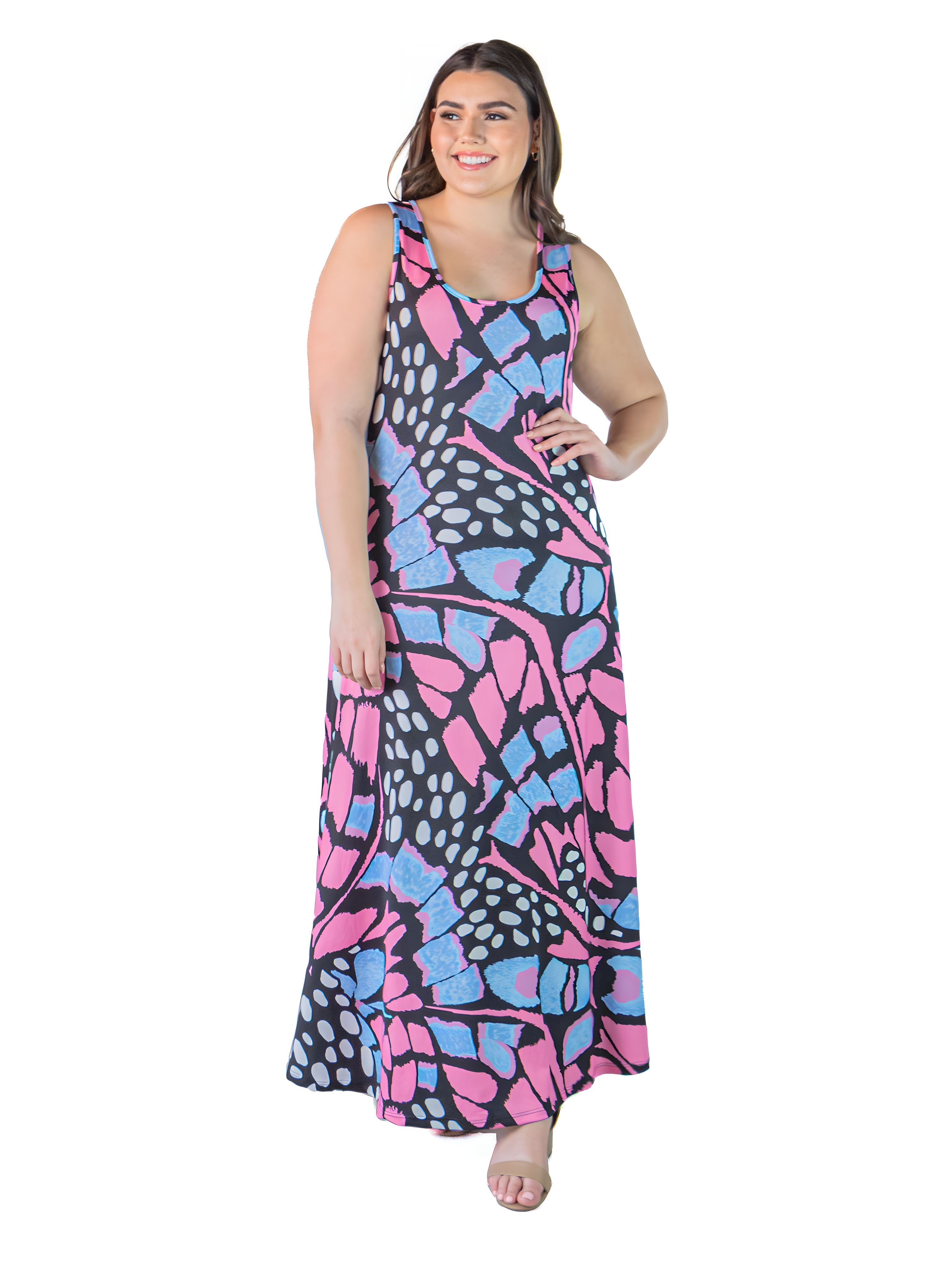 Plus Size Blue Butterfly Print Sleeveless Loose Long Casual Maxi Dress sold by 24/7 Comfort Apparel product image thumbnail 2