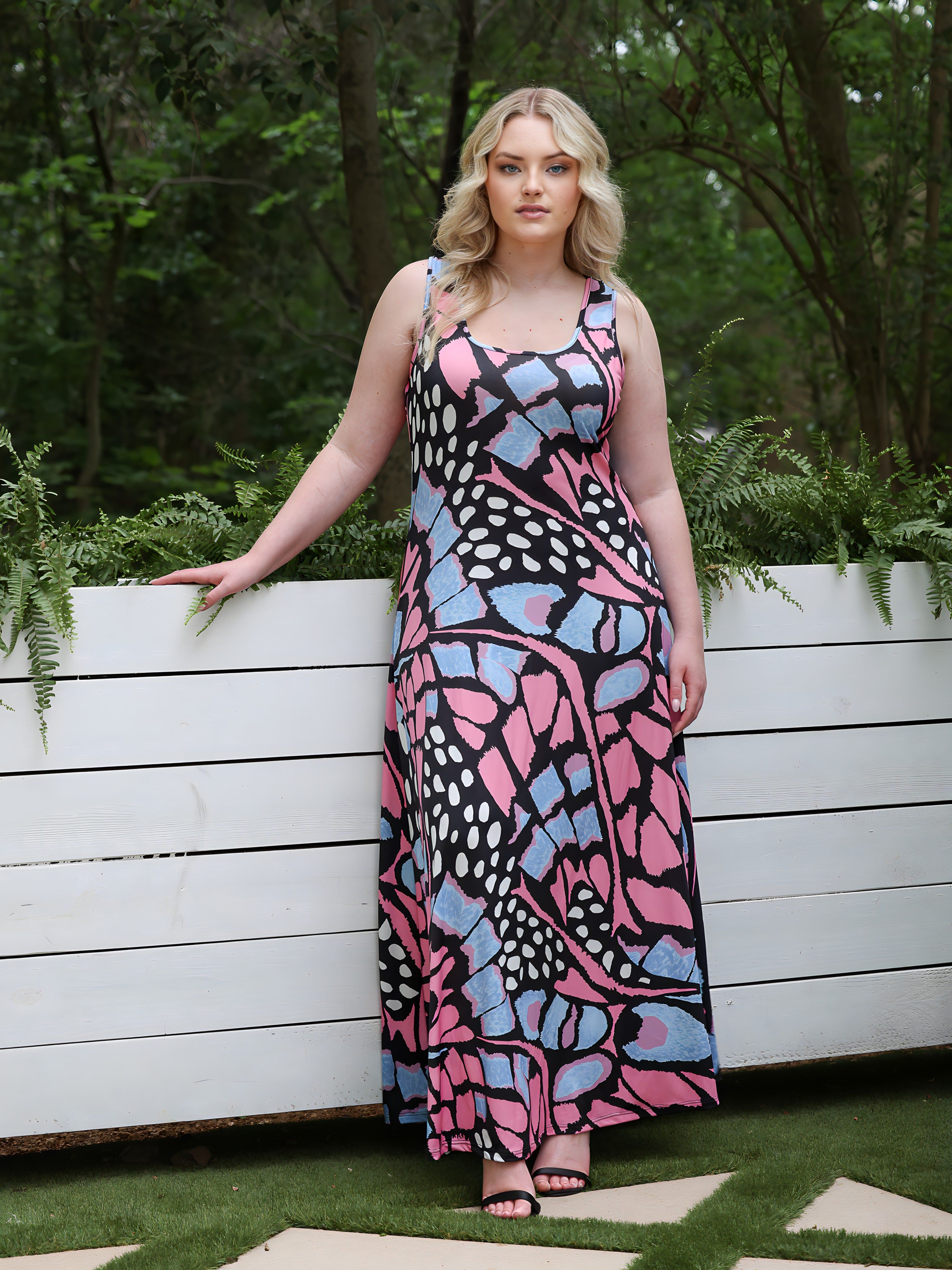 Plus Size Blue Butterfly Print Sleeveless Loose Long Casual Maxi Dress sold by 24/7 Comfort Apparel