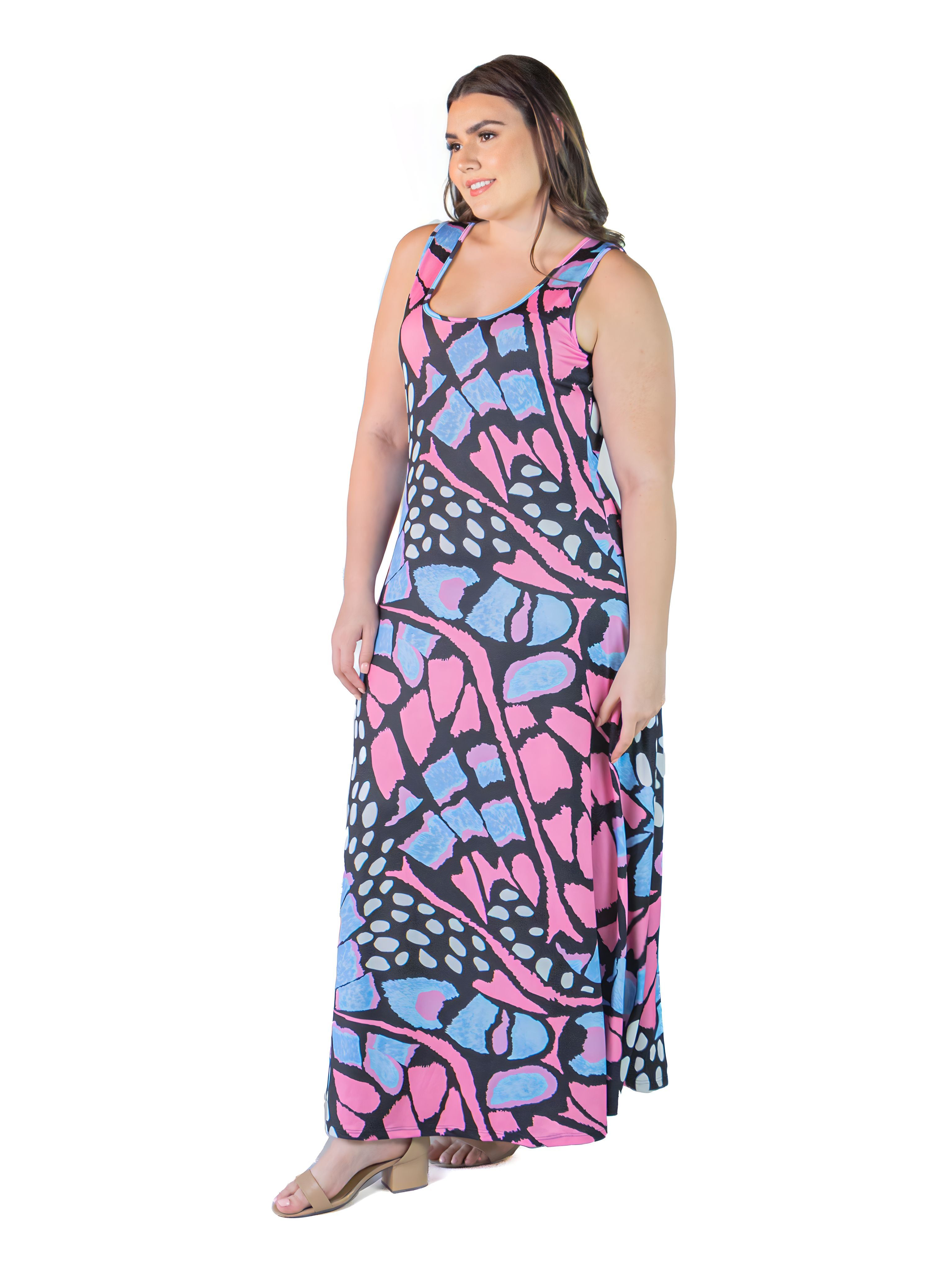 Plus Size Blue Butterfly Print Sleeveless Loose Long Casual Maxi Dress sold by 24/7 Comfort Apparel product image thumbnail 3