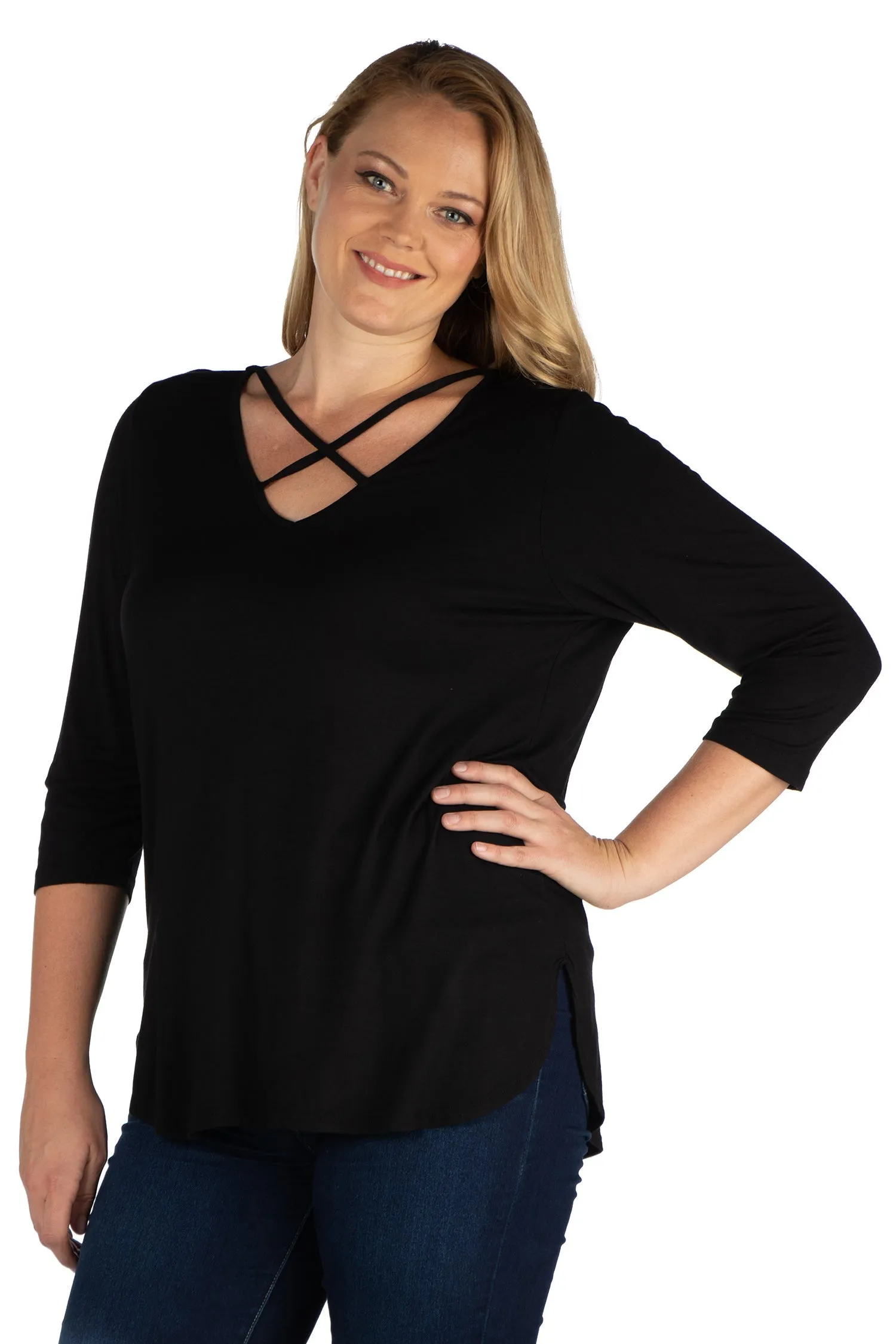 Criss Cross Round Hemline Plus Size Tunic Top sold by 24/7 Comfort Apparel product image thumbnail 4