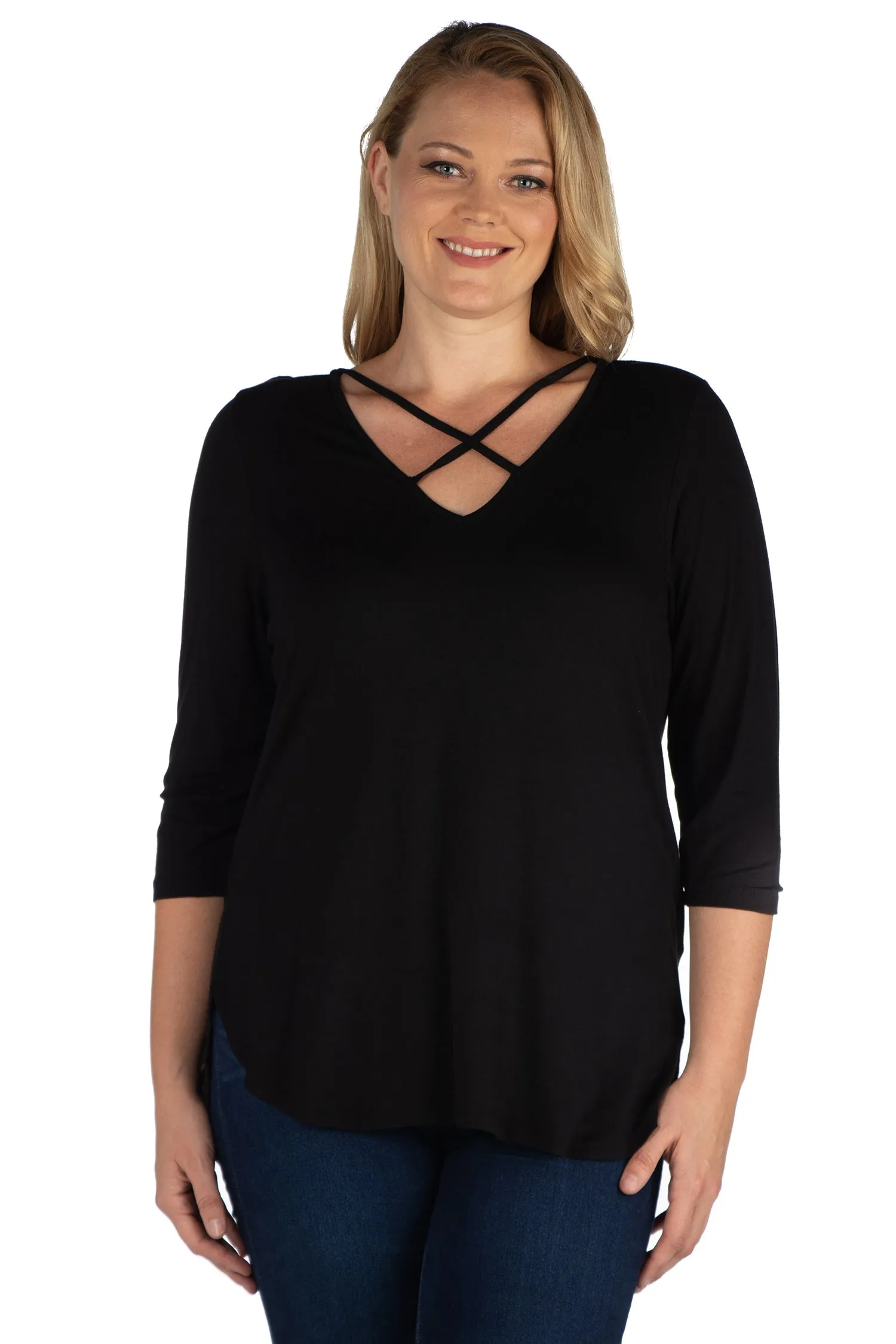 Criss Cross Round Hemline Plus Size Tunic Top sold by 24/7 Comfort Apparel product image thumbnail 2