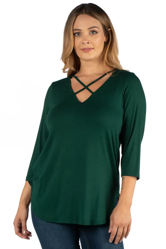 Criss Cross Round Hemline Plus Size Tunic Top sold by 24/7 Comfort Apparel