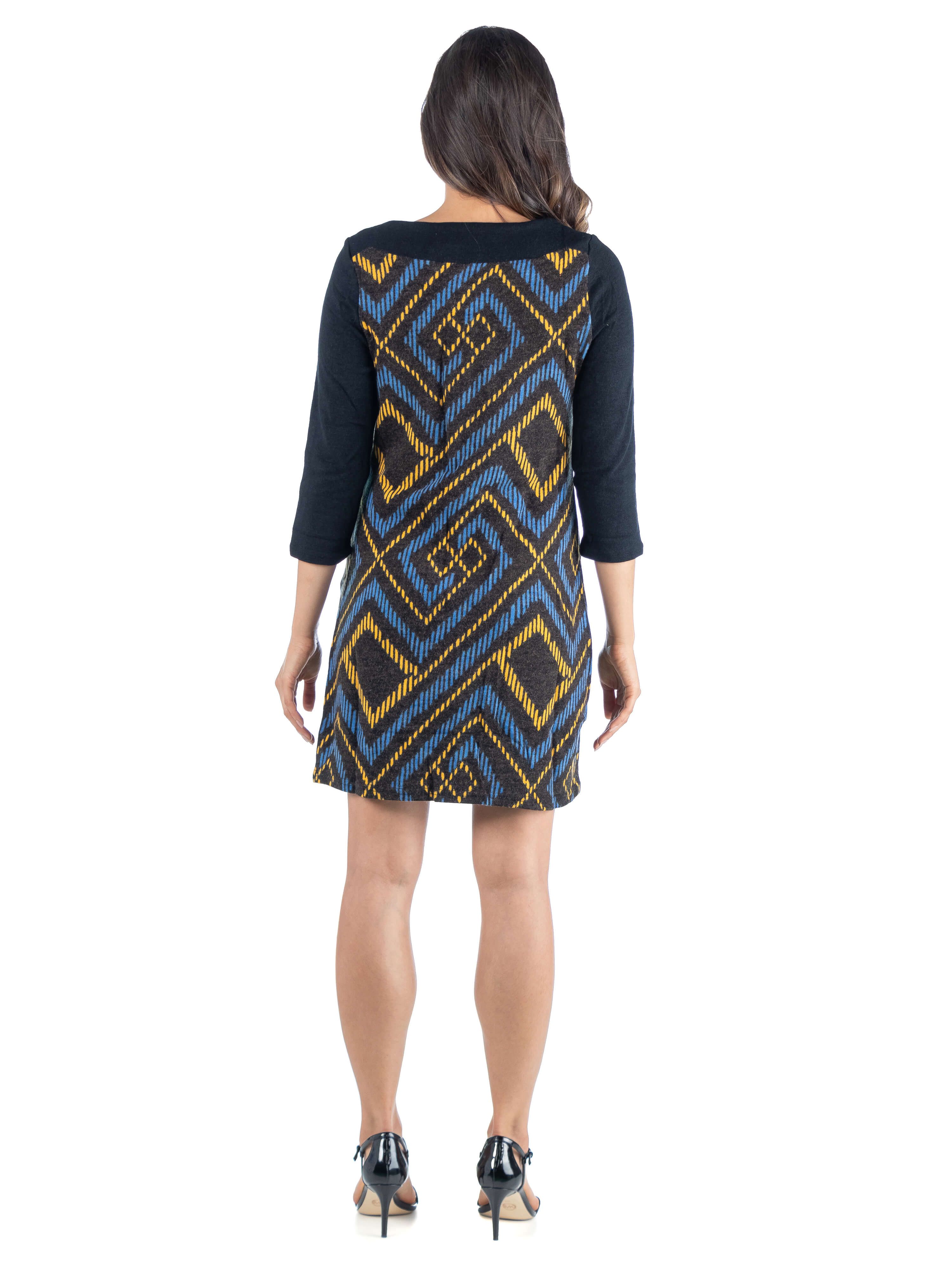 24seven Comfort Apparel Blue Three Quarter Sleeve Pocket Shift Dress sold by 24/7 Comfort Apparel product image thumbnail 3