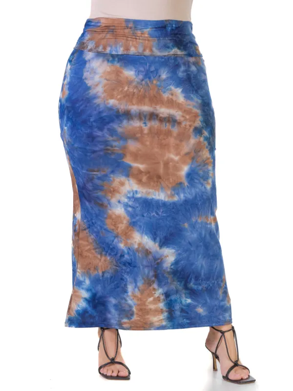 Blue Tie Dye Elastic Waist Casual Plus Size Maxi Skirt sold by 24/7 Comfort Apparel