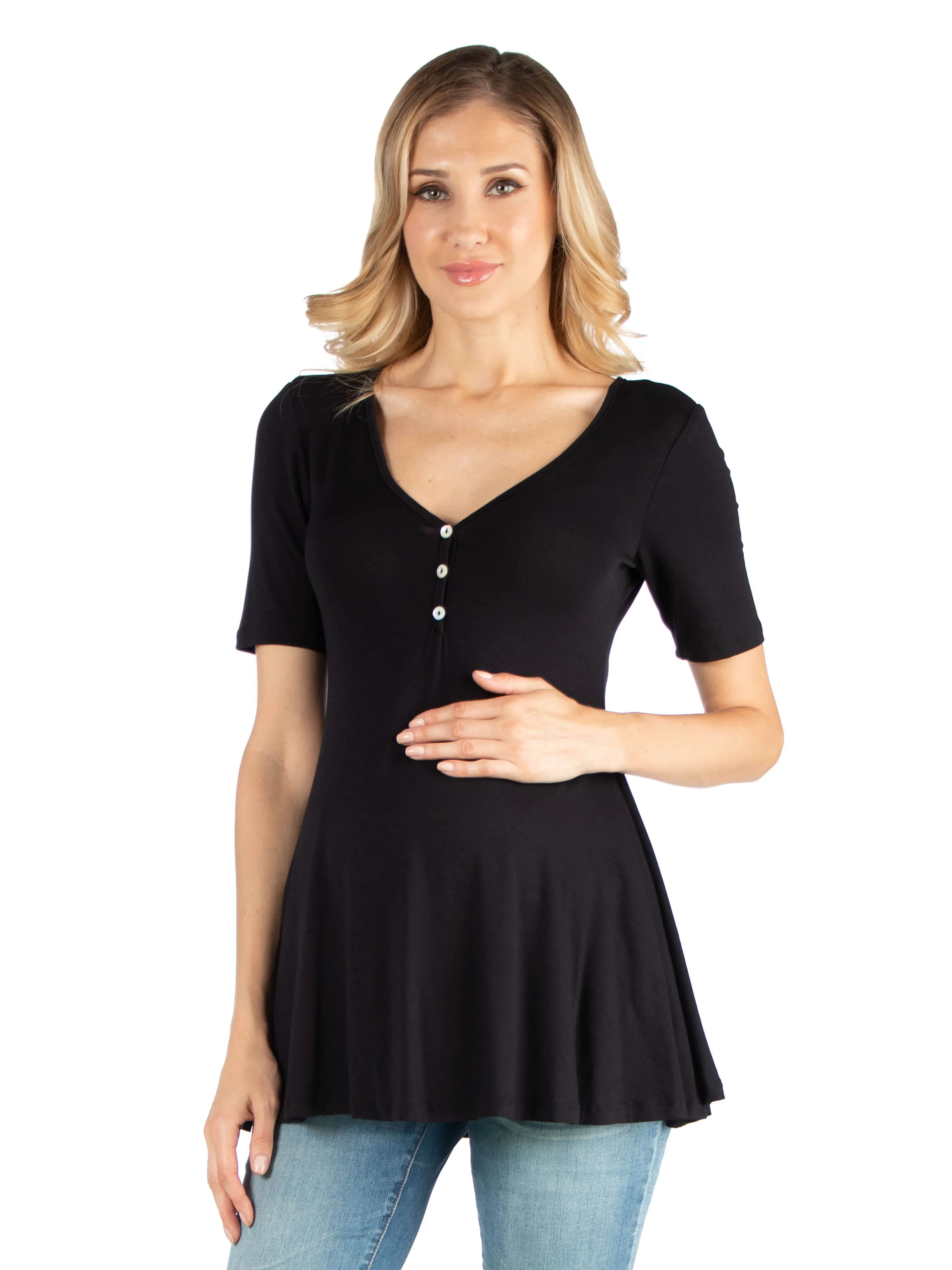 Quarter Sleeve Maternity Tunic Top with Button Detail sold by 24/7 Comfort Apparel product image thumbnail 5