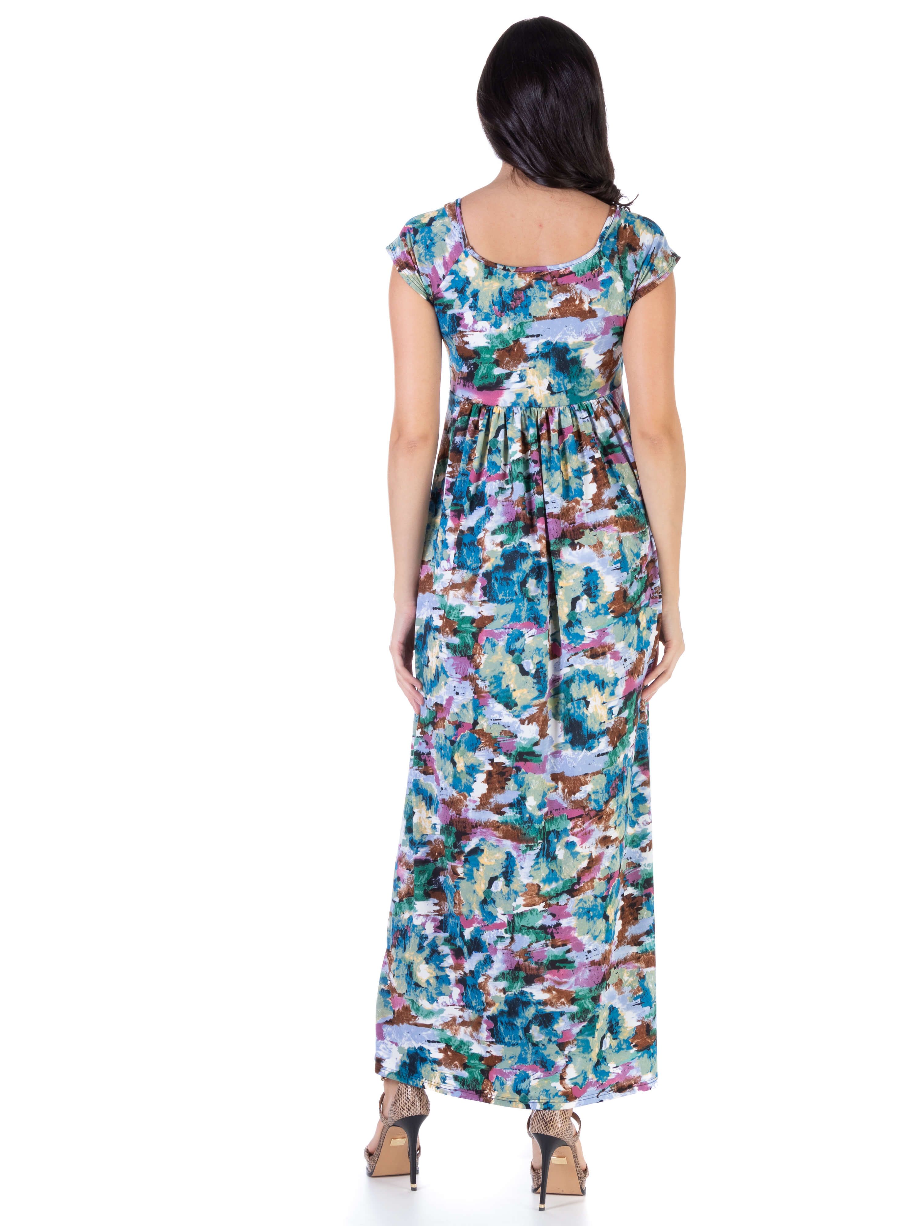 Multicolor Cap Sleeve Pleated Flowy Empire Waist Maxi Dress sold by 24/7 Comfort Apparel product image thumbnail 3