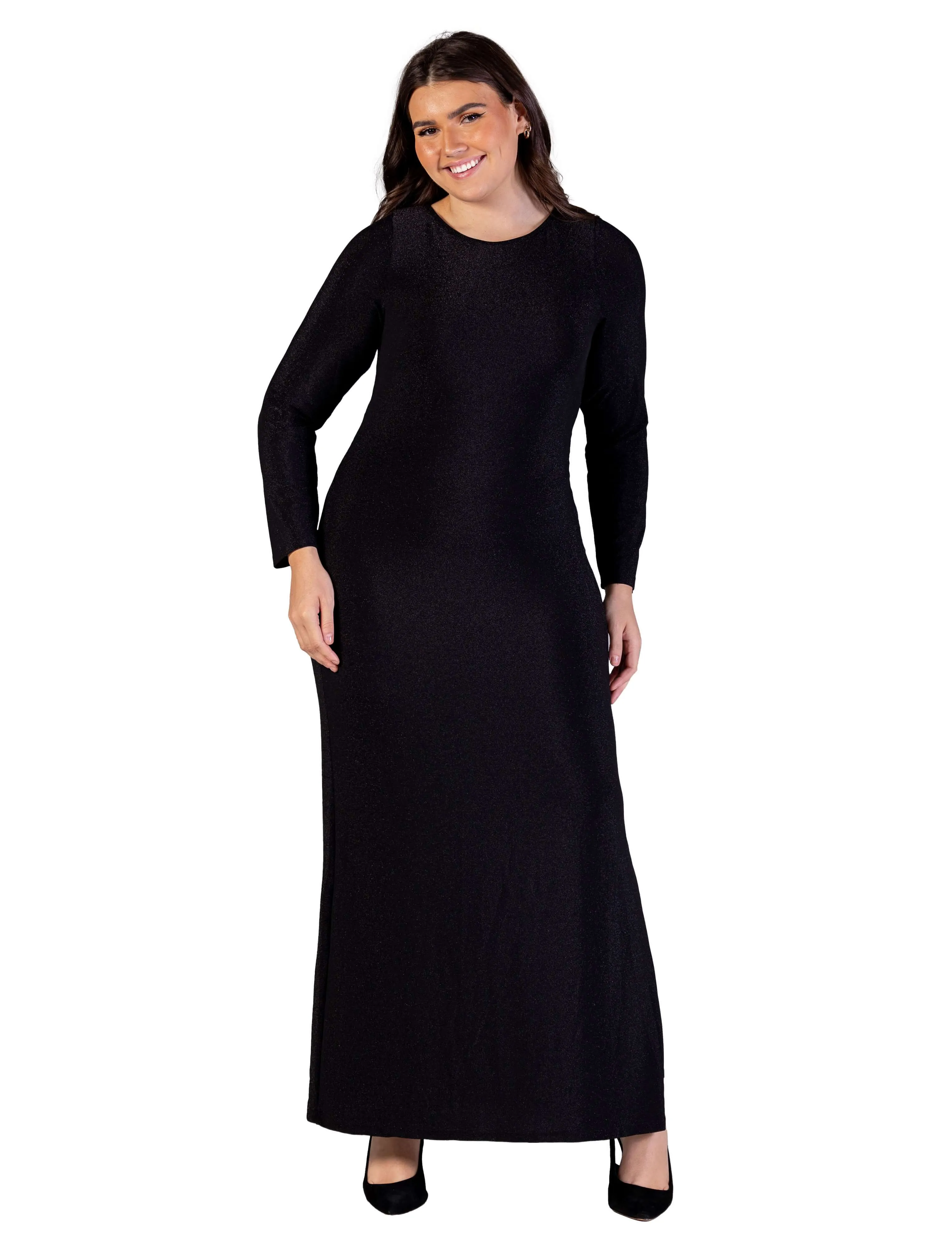 Plus Size Fitted Long Sleeve Shimmery Fabric Side Slit Maxi Dress sold by 24/7 Comfort Apparel product image thumbnail 3