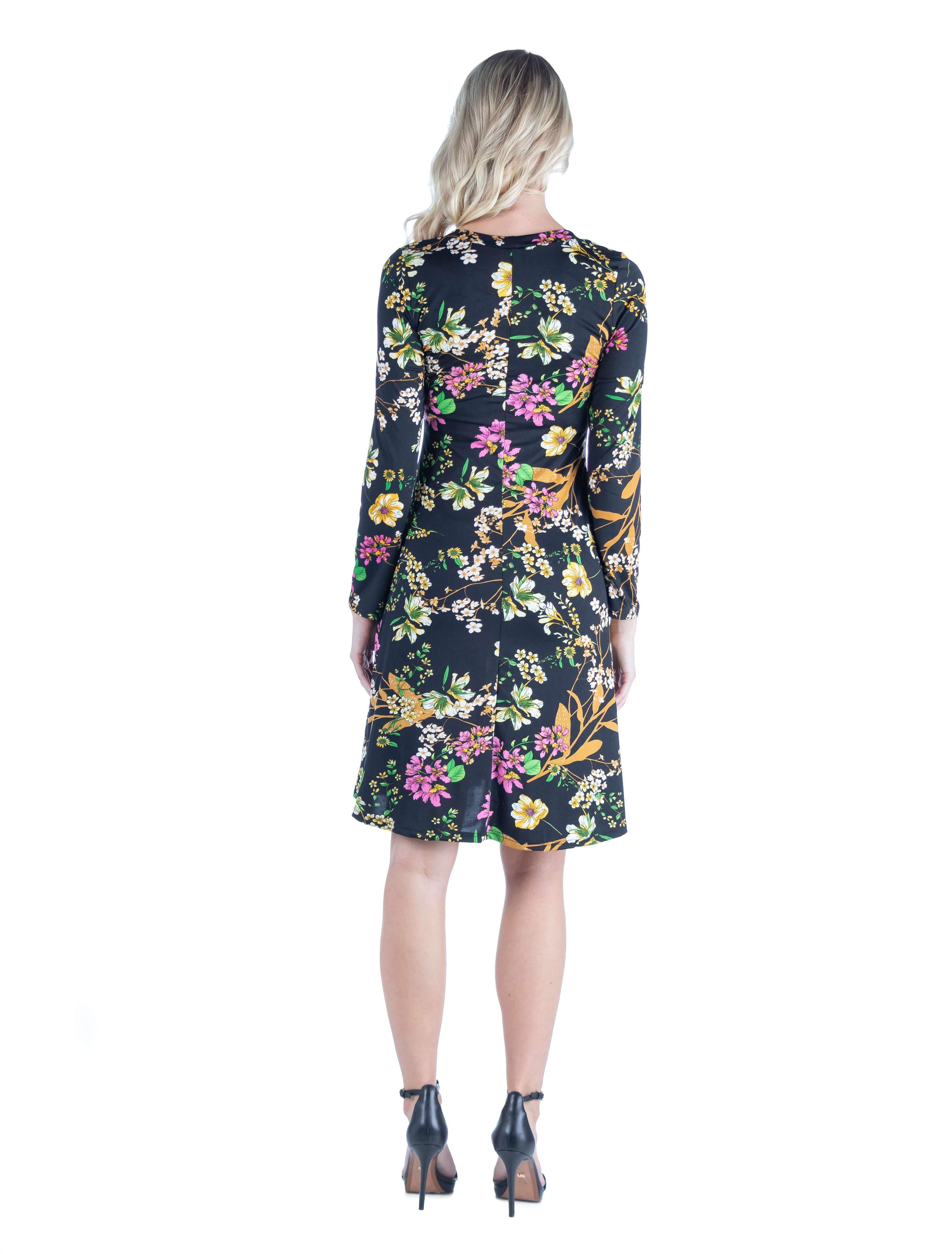 Maternity Black Floral Long Sleeve Knee Length Dress sold by 24/7 Comfort Apparel product image thumbnail 3