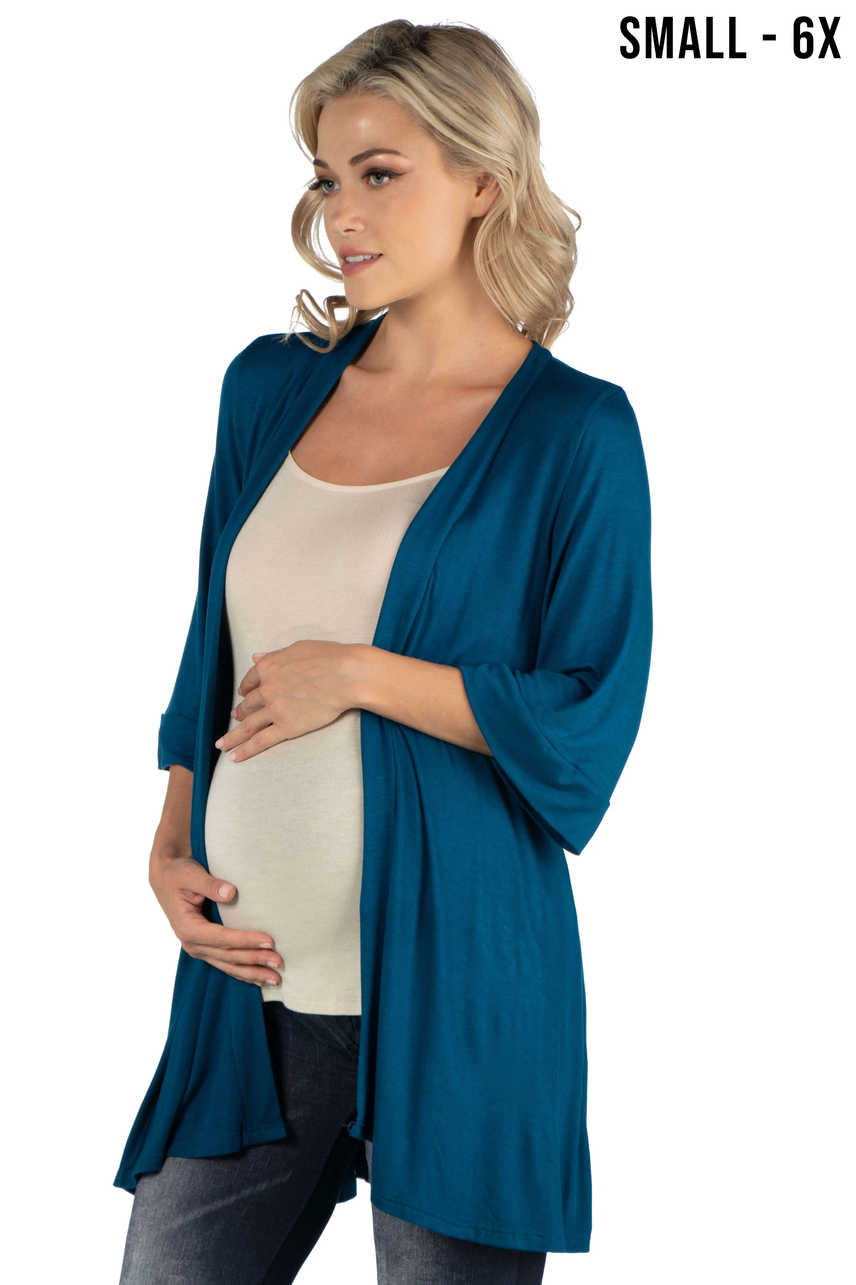 Open Front Elbow Length Sleeve Maternity Cardigan sold by 24/7 Comfort Apparel