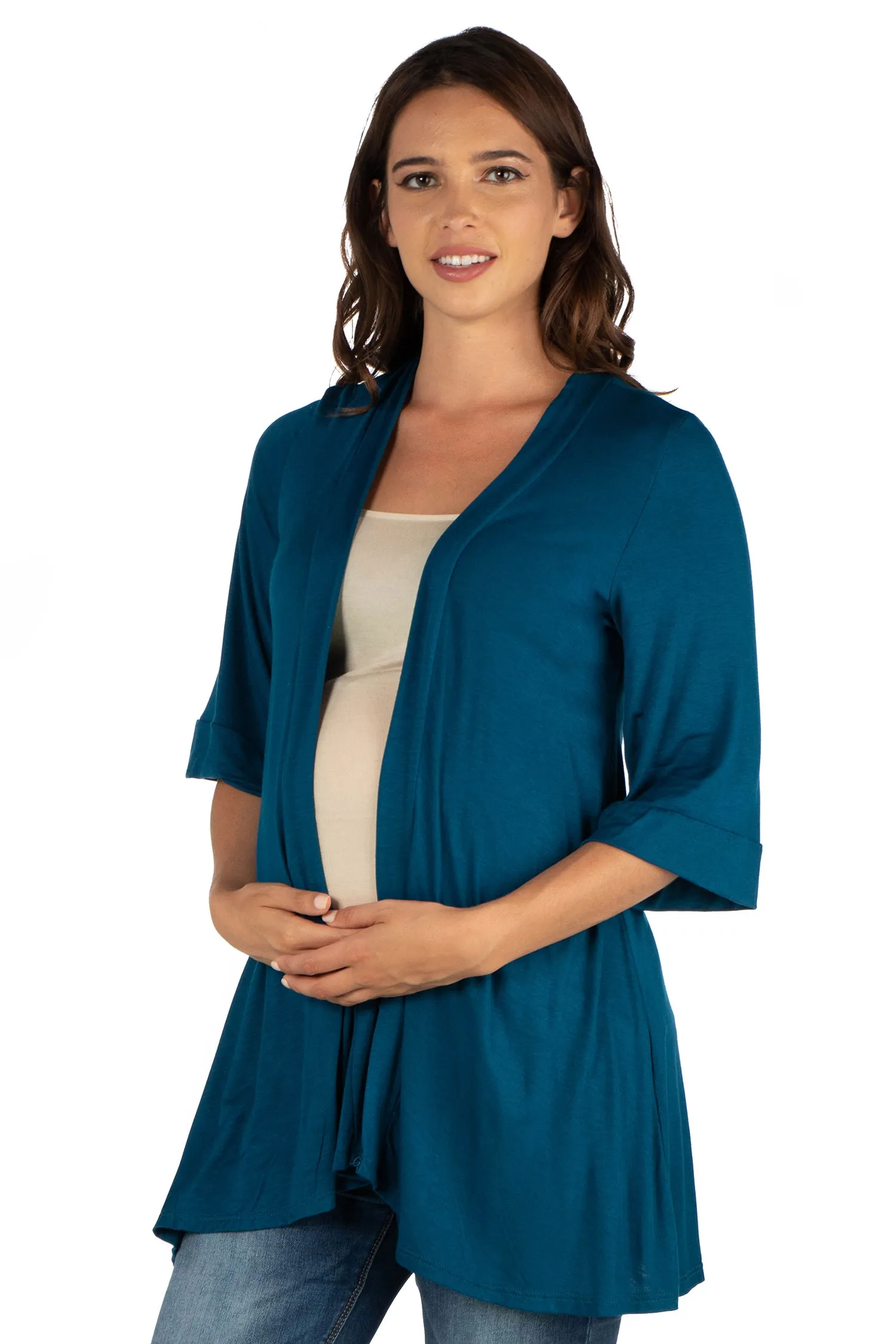 Open Front Elbow Length Sleeve Maternity Cardigan sold by 24/7 Comfort Apparel product image thumbnail 3