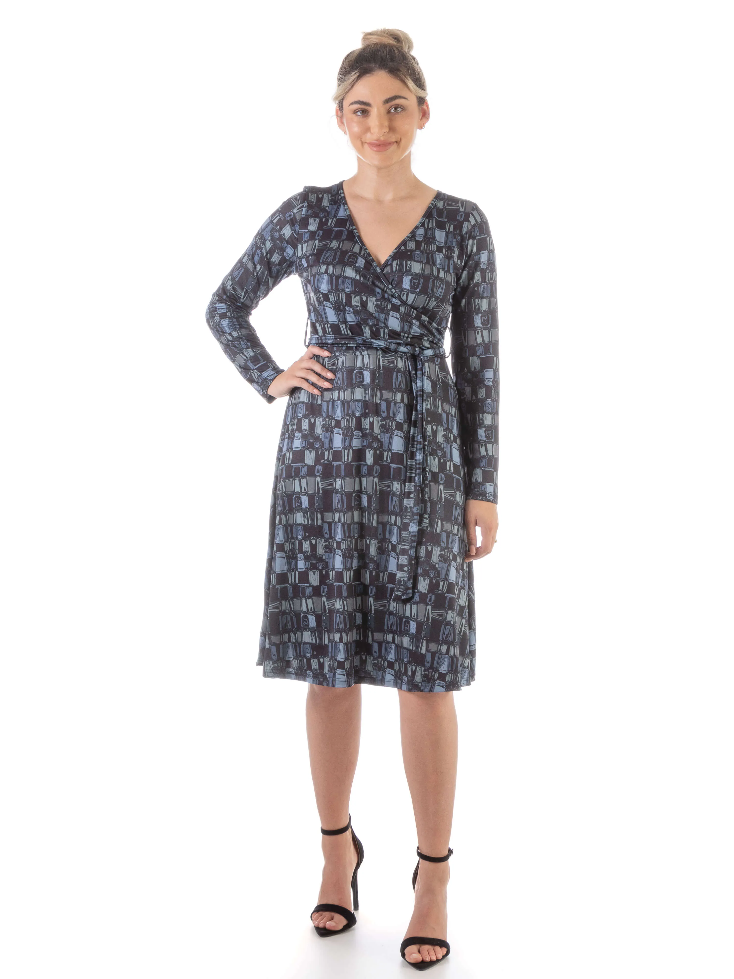 Grey Long Sleeve Knee Length Faux Wrap Dress sold by 24/7 Comfort Apparel product image thumbnail 2