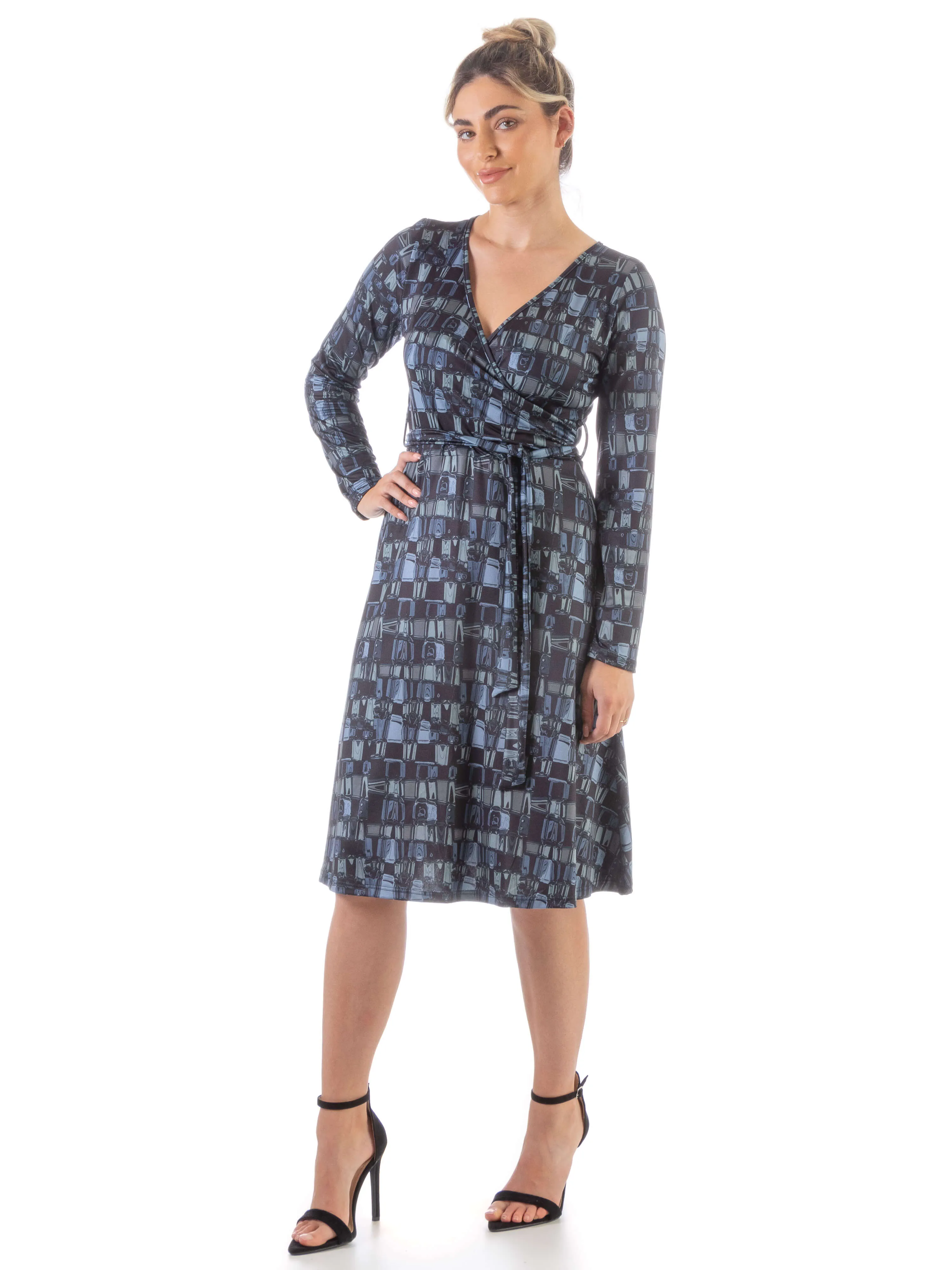 Grey Long Sleeve Knee Length Faux Wrap Dress sold by 24/7 Comfort Apparel product image thumbnail 3