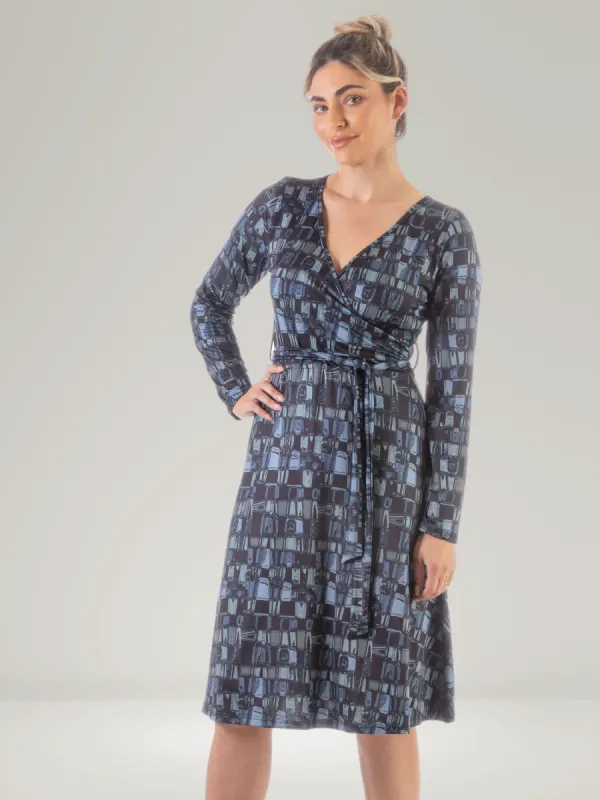 Grey Long Sleeve Knee Length Faux Wrap Dress sold by 24/7 Comfort Apparel