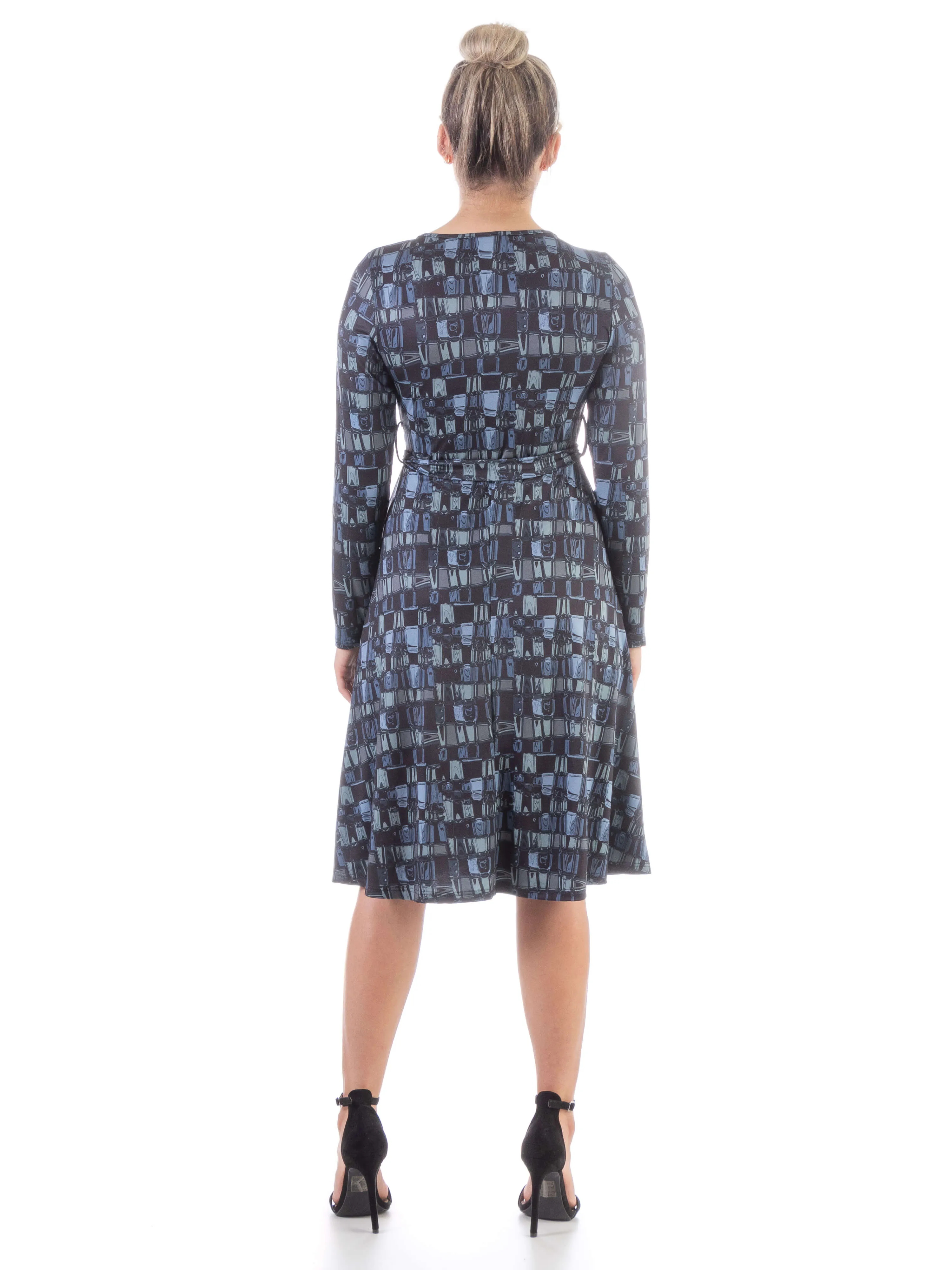 Grey Long Sleeve Knee Length Faux Wrap Dress sold by 24/7 Comfort Apparel product image thumbnail 4