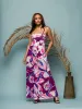 24seven Comfort Apparel Womens Purple Floral A Line Strapless Maxi Dress With Pockets sold by 24/7 Comfort Apparel