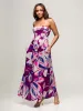 24seven Comfort Apparel Womens Purple Floral A Line Strapless Maxi Dress With Pockets sold by 24/7 Comfort Apparel