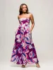 24seven Comfort Apparel Womens Purple Floral A Line Strapless Maxi Dress With Pockets sold by 24/7 Comfort Apparel