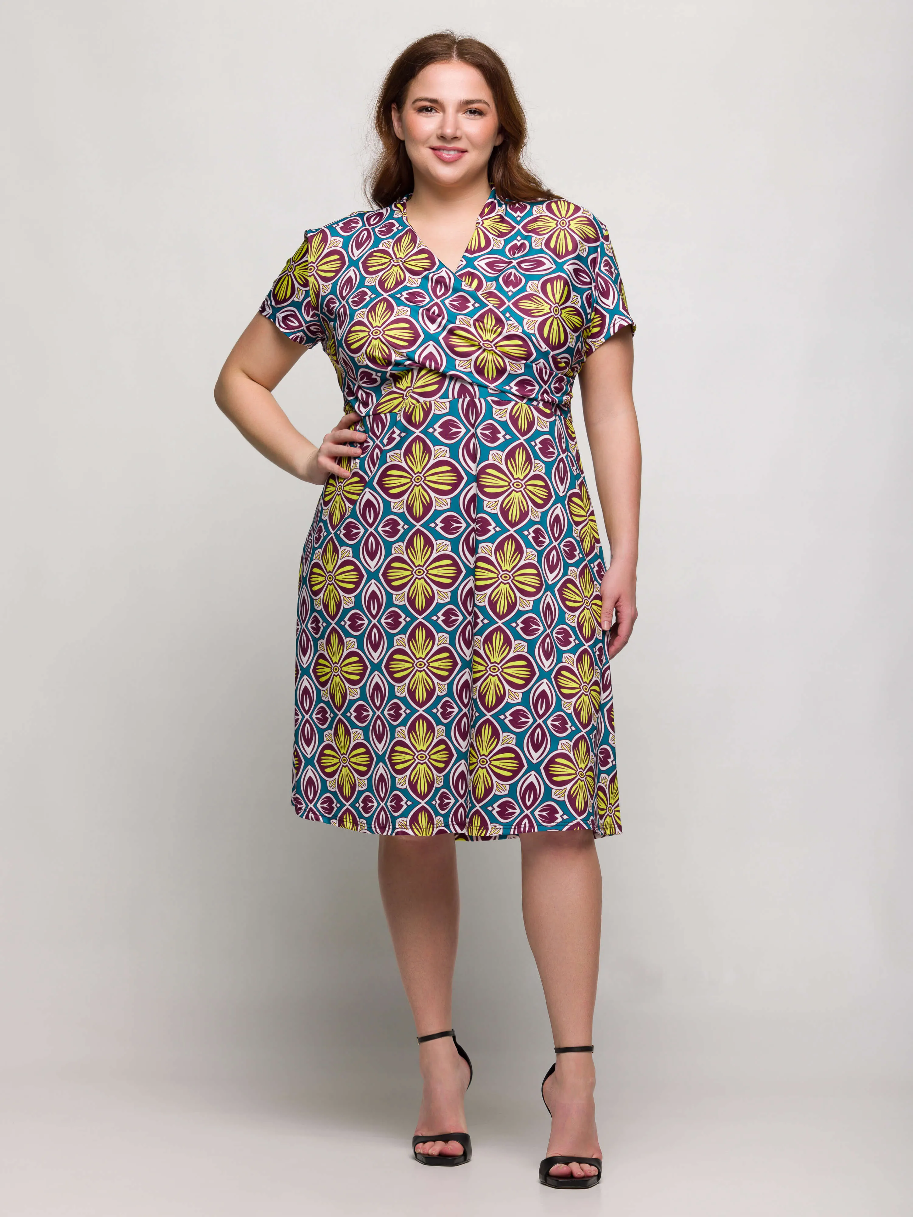 24seven Comfort Apparel Plus Size Floral Print Short Sleeve Knee Length V Neck Wrap Dress sold by 24/7 Comfort Apparel product image thumbnail 5