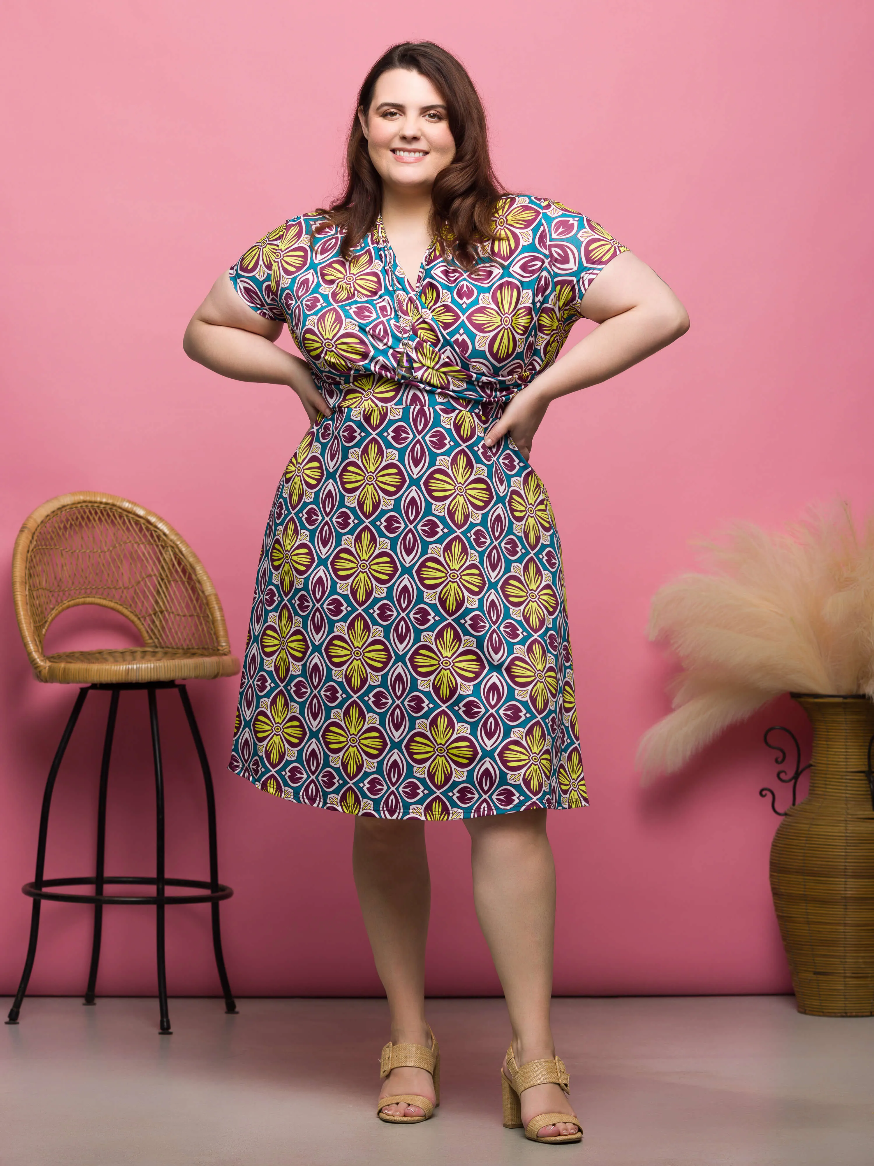 24seven Comfort Apparel Plus Size Floral Print Short Sleeve Knee Length V Neck Wrap Dress sold by 24/7 Comfort Apparel product image thumbnail 2