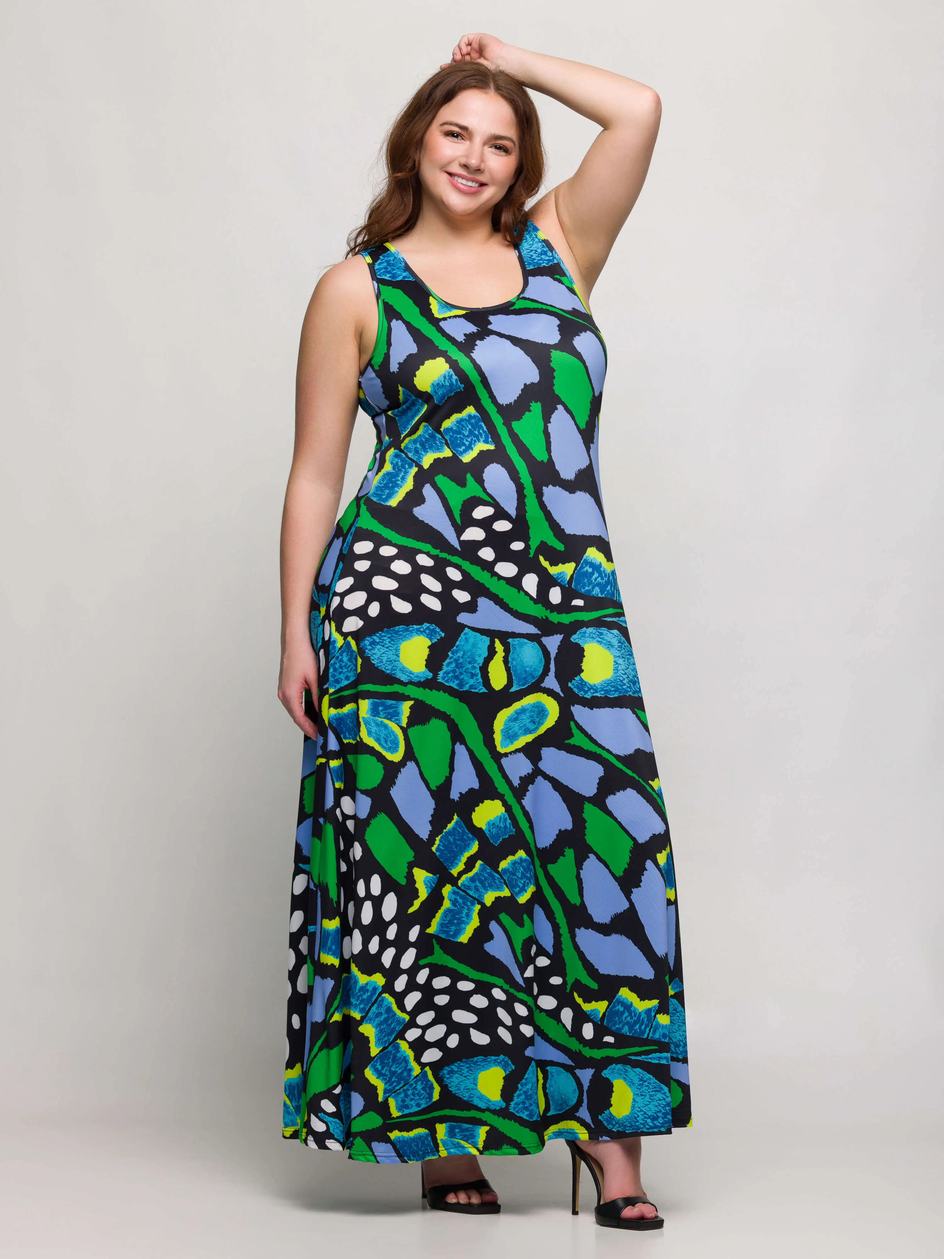 24seven Comfort Apparel Plus Size Blue Butterfly Print Scoop Neck A Line Sleeveless Maxi Dress sold by 24/7 Comfort Apparel product image thumbnail 4