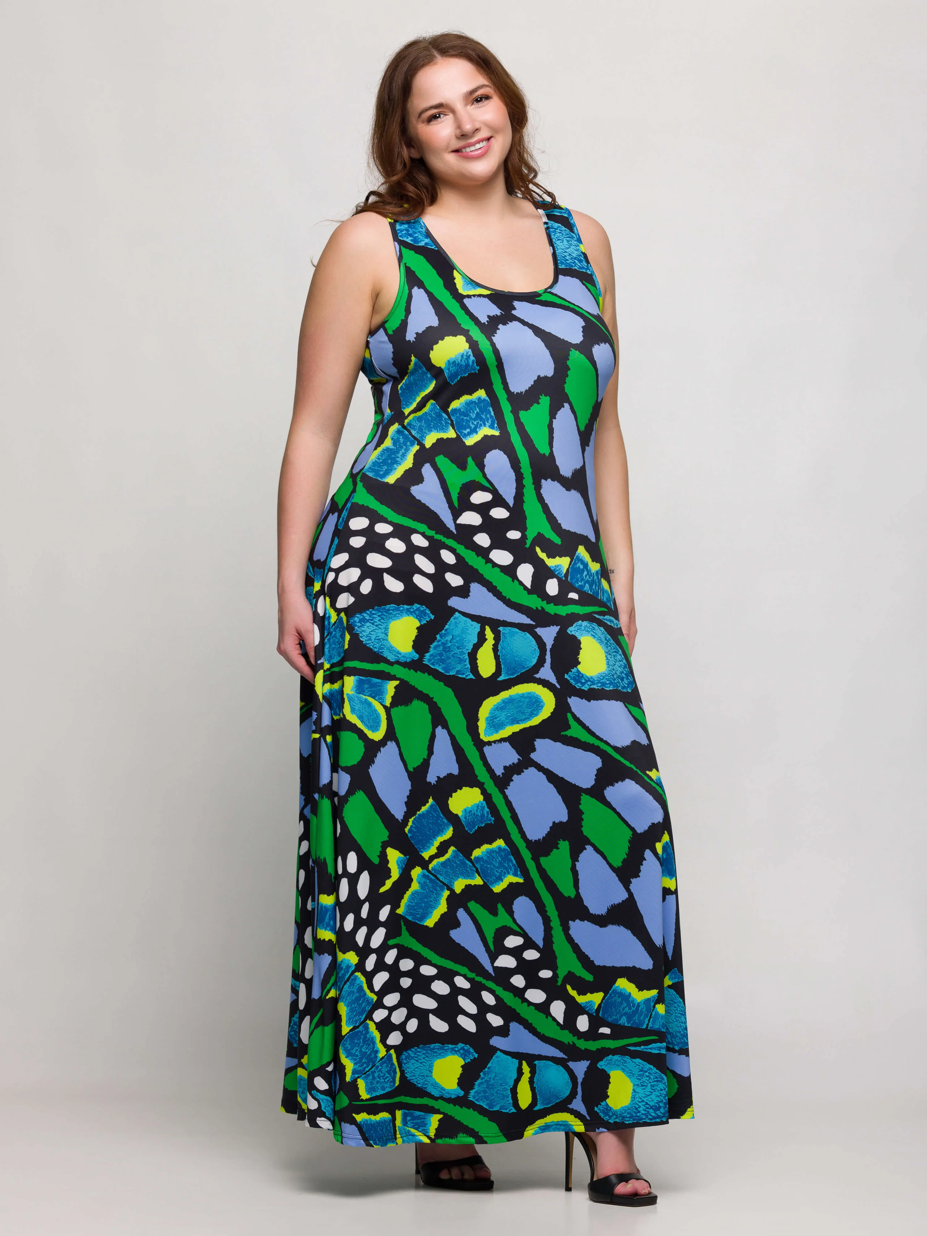 24seven Comfort Apparel Plus Size Blue Butterfly Print Scoop Neck A Line Sleeveless Maxi Dress sold by 24/7 Comfort Apparel product image thumbnail 5