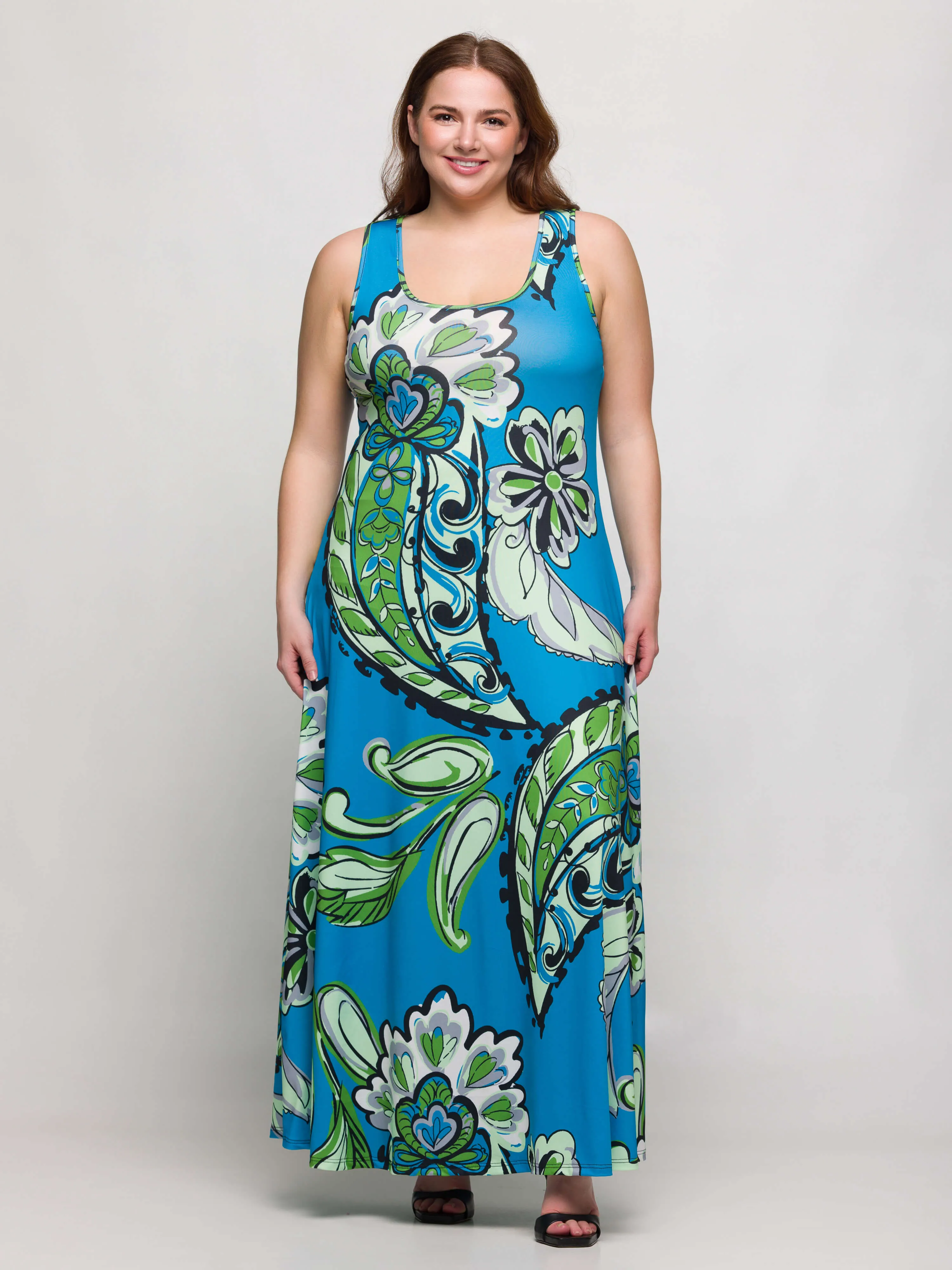 24seven Comfort Apparel Plus Size Blue Paisley Print Scoop Neck A Line Sleeveless Maxi Dress sold by 24/7 Comfort Apparel product image thumbnail 5