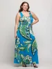 24seven Comfort Apparel Plus Size Blue Paisley Print Scoop Neck A Line Sleeveless Maxi Dress sold by 24/7 Comfort Apparel