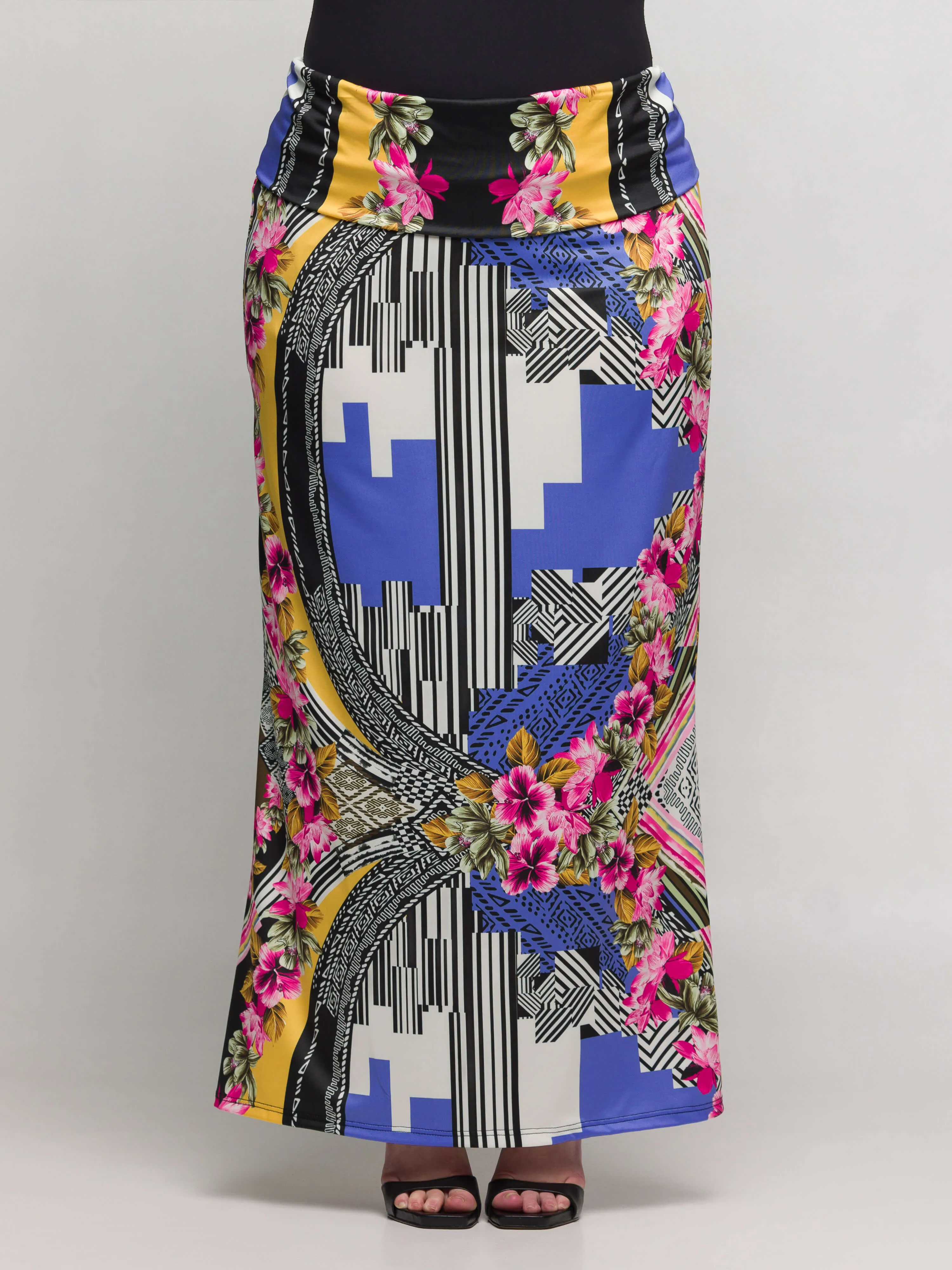 24seven Comfort Apparel Plus Size Multicolor Floral Print Foldover Waist Maxi Skirt sold by 24/7 Comfort Apparel product image thumbnail 5