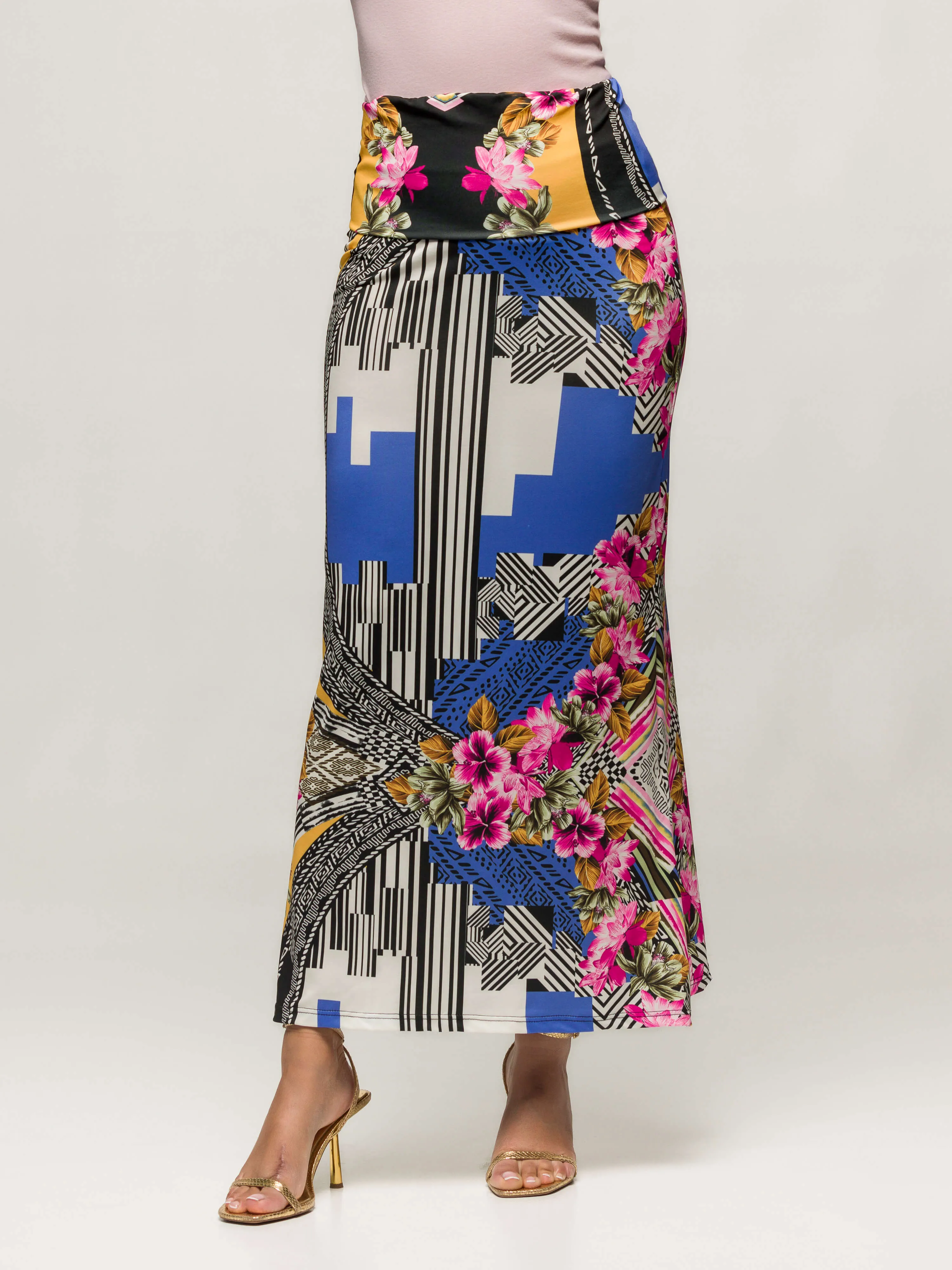 24seven Comfort Apparel Womens Multicolor Floral Print Foldover Waist Maxi Skirt sold by 24/7 Comfort Apparel product image thumbnail 5