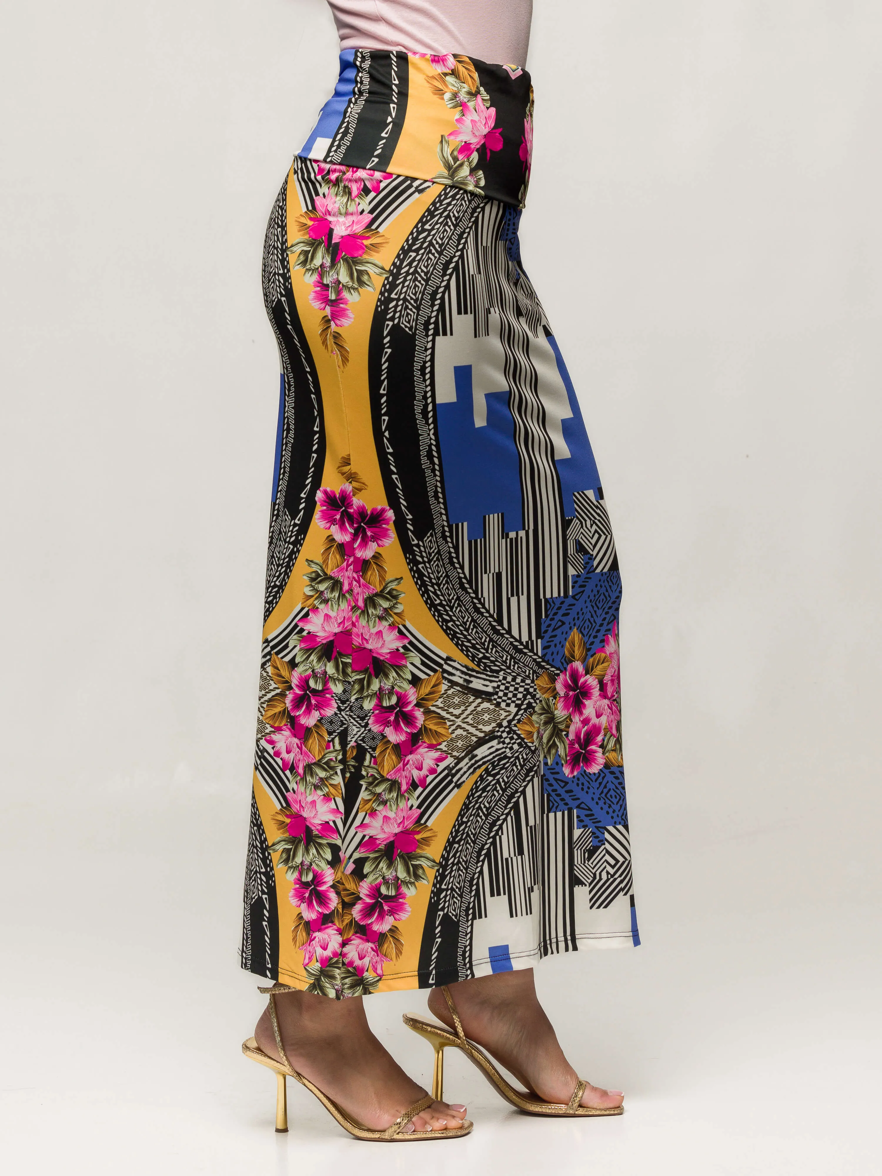 24seven Comfort Apparel Womens Multicolor Floral Print Foldover Waist Maxi Skirt sold by 24/7 Comfort Apparel product image thumbnail 4