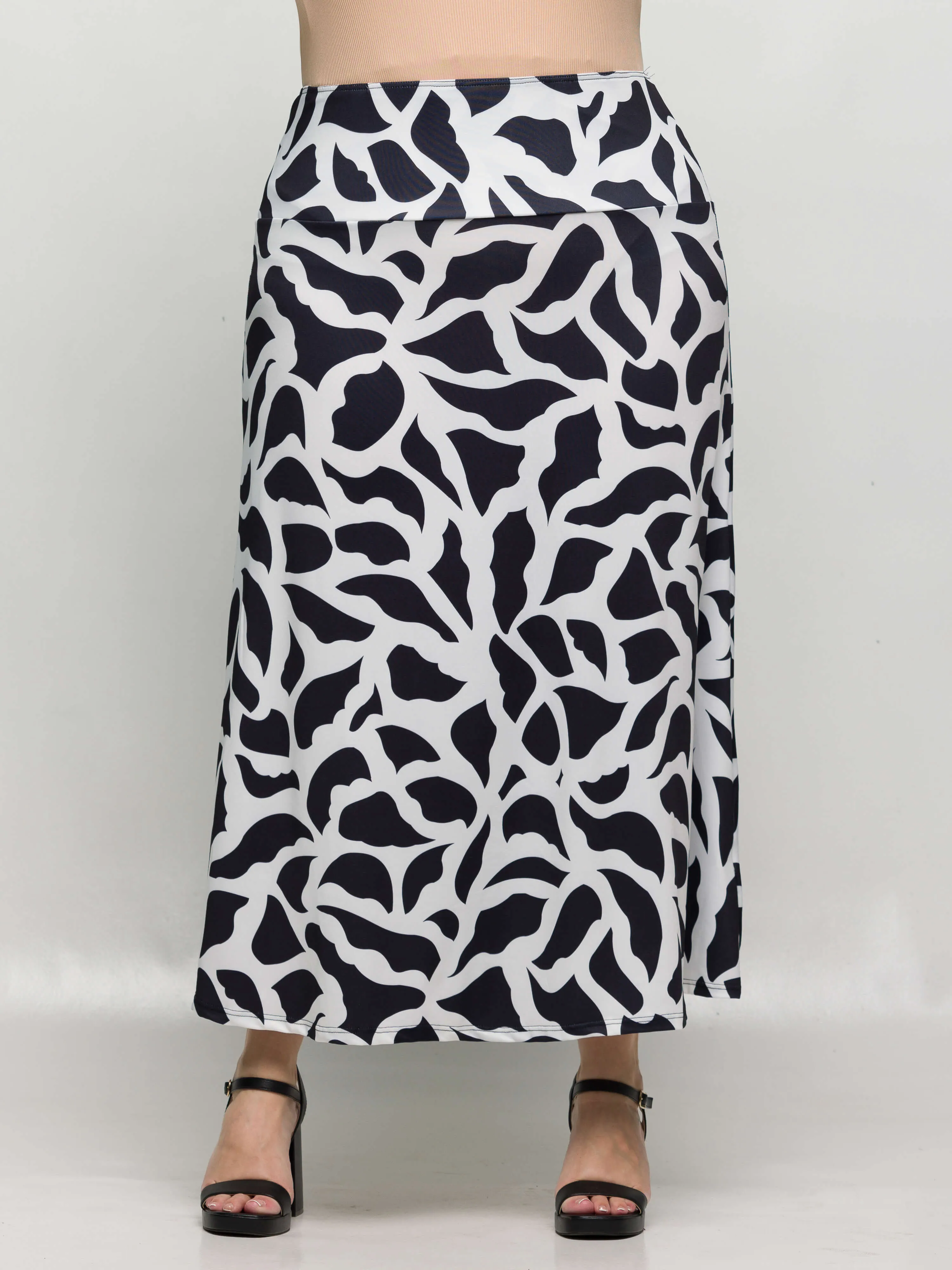 24seven Comfort Apparel Plus Size Black and White Print Elastic Waist A Line Maxi Skirt sold by 24/7 Comfort Apparel product image thumbnail 5