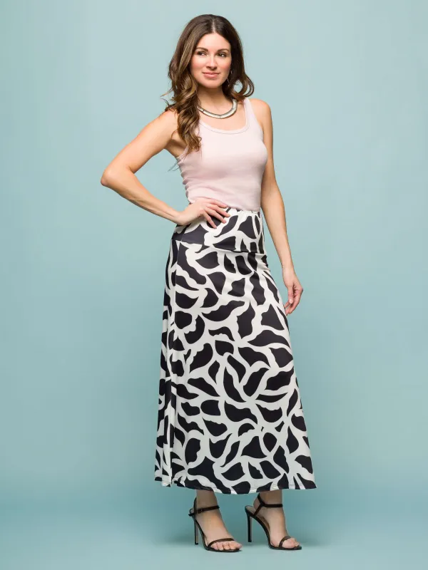 24seven Comfort Apparel Womens Black and White Print Elastic Waist A Line Maxi Skirt sold by 24/7 Comfort Apparel