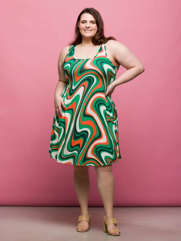 24seven Comfort Apparel Plus Size Green Print Sleeveless Knee Length Tank Swing Dress sold by 24/7 Comfort Apparel