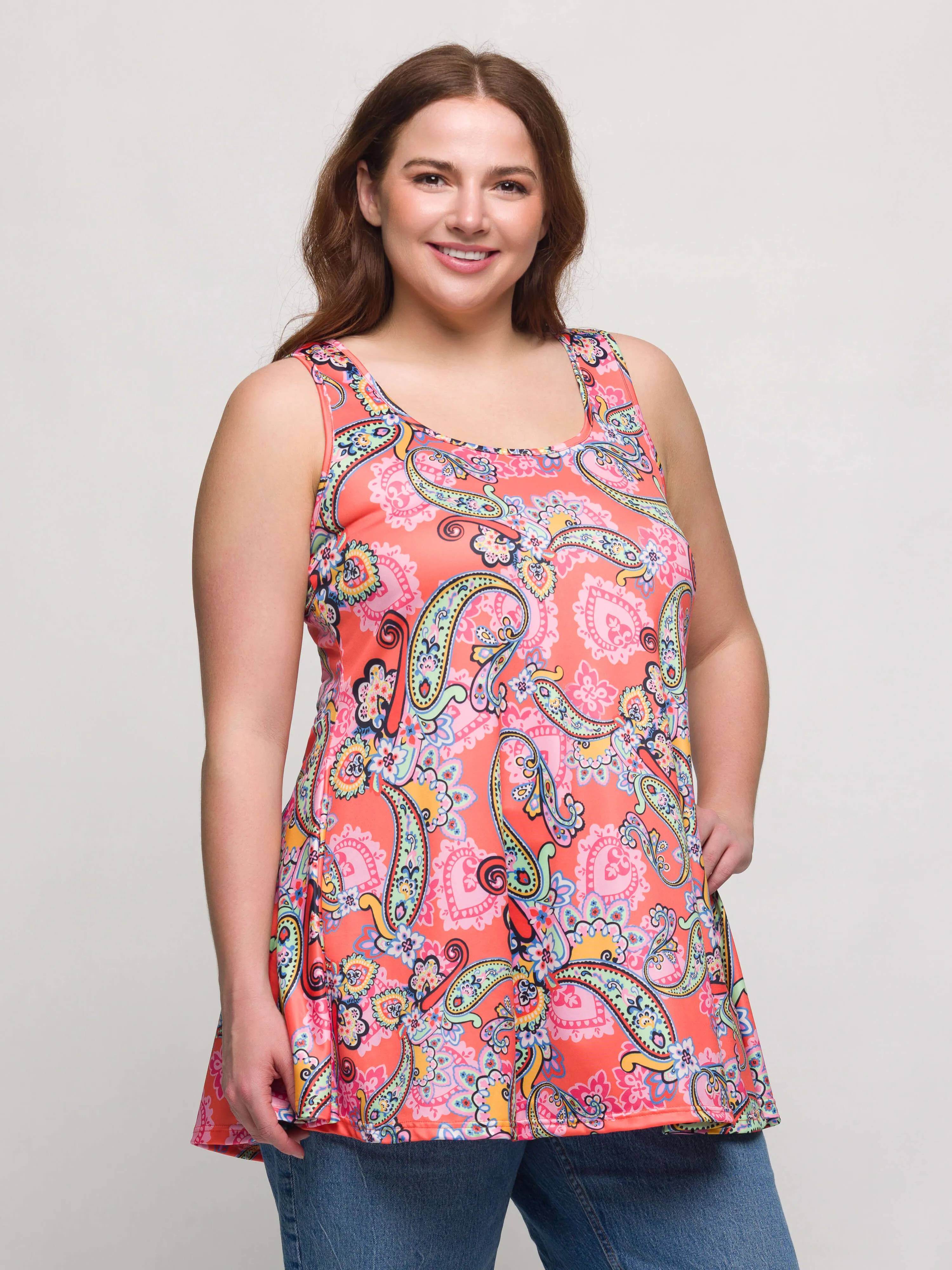 24seven Comfort Apparel Plus Size Casual Pink Paisley Print Scoop Neck Tank Top sold by 24/7 Comfort Apparel product image thumbnail 3