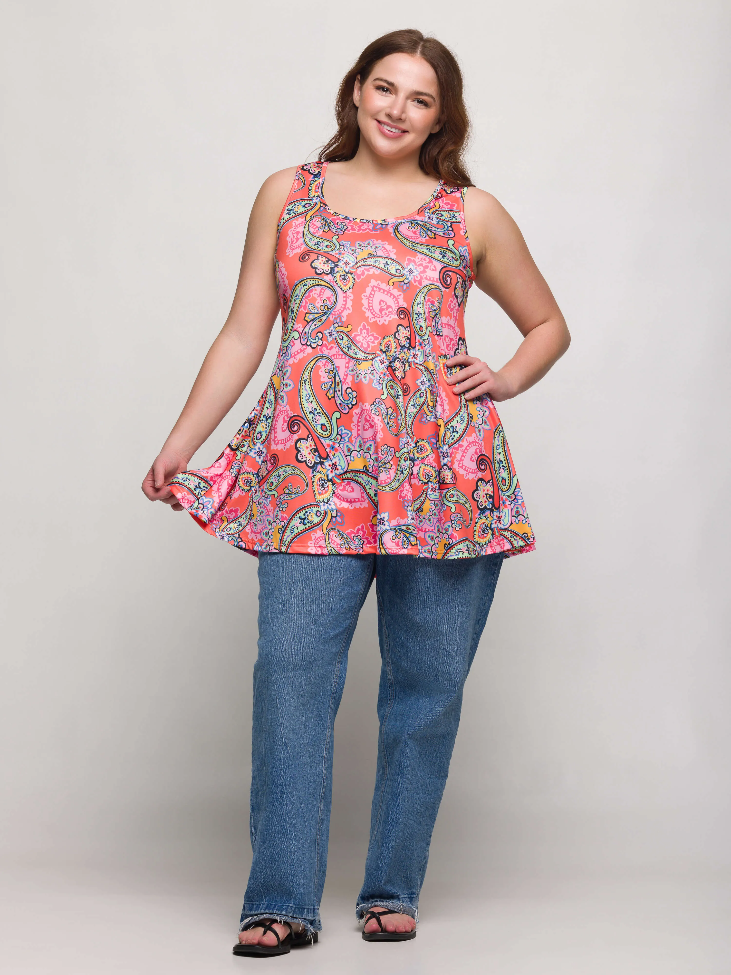 24seven Comfort Apparel Plus Size Casual Pink Paisley Print Scoop Neck Tank Top sold by 24/7 Comfort Apparel product image thumbnail 4