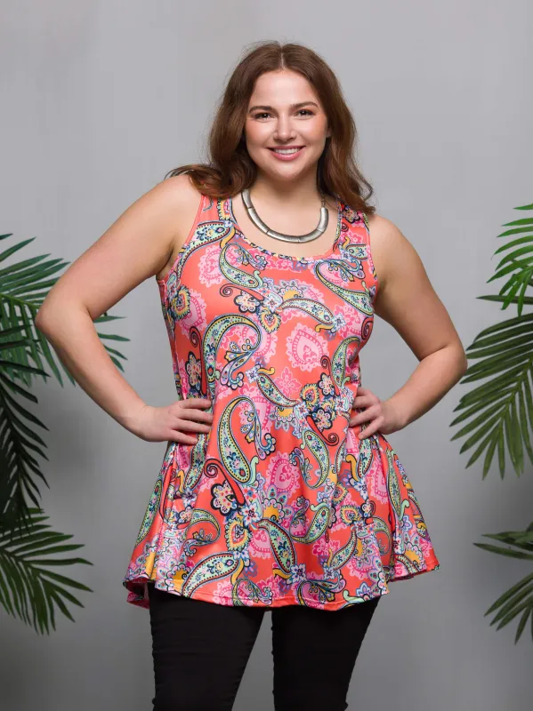 24seven Comfort Apparel Plus Size Casual Pink Paisley Print Scoop Neck Tank Top sold by 24/7 Comfort Apparel