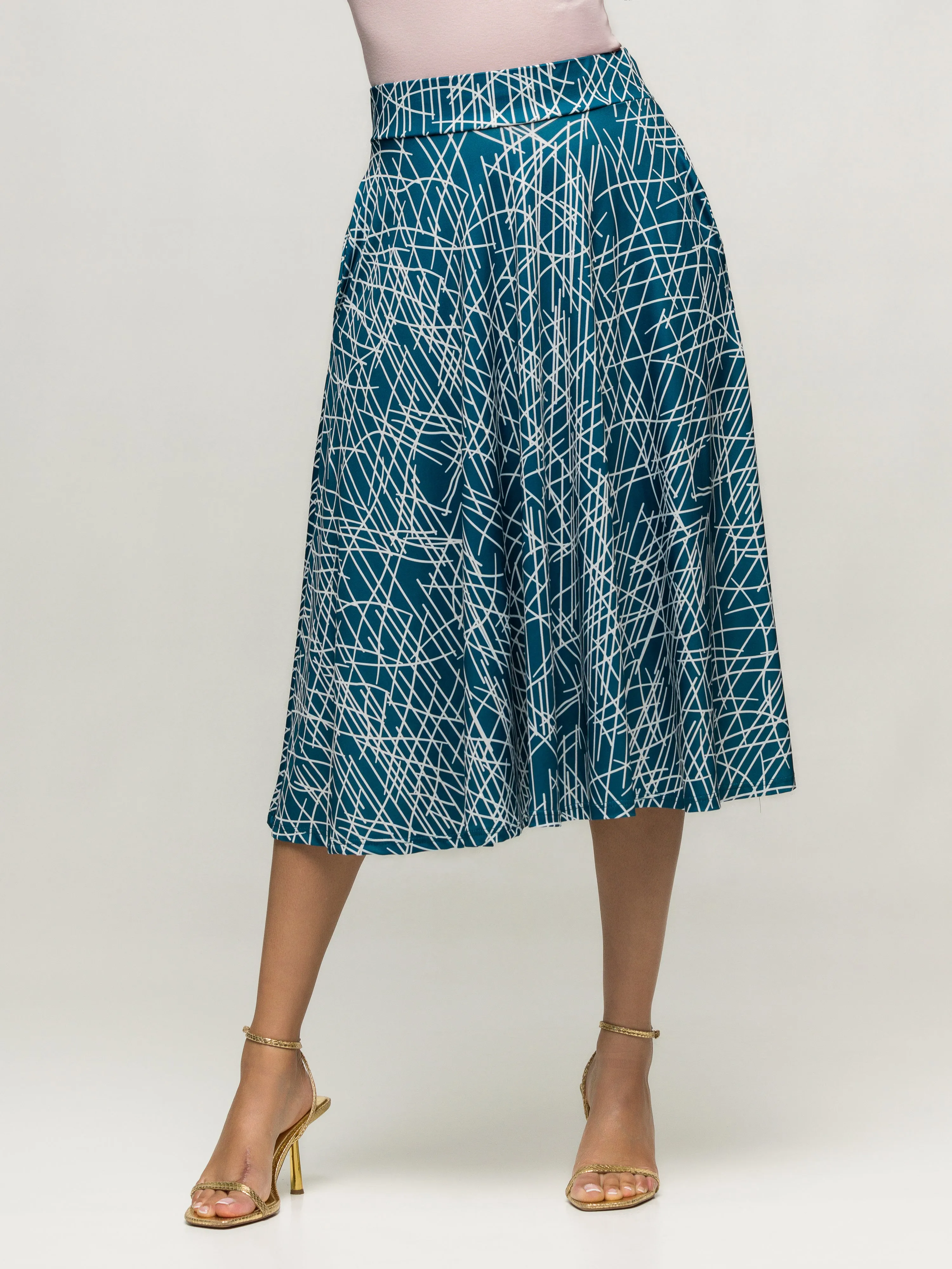 24seven Comfort Apparel Womens Teal Geometric Print Elastic Waist Pocket Midi Skirt sold by 24/7 Comfort Apparel product image thumbnail 4