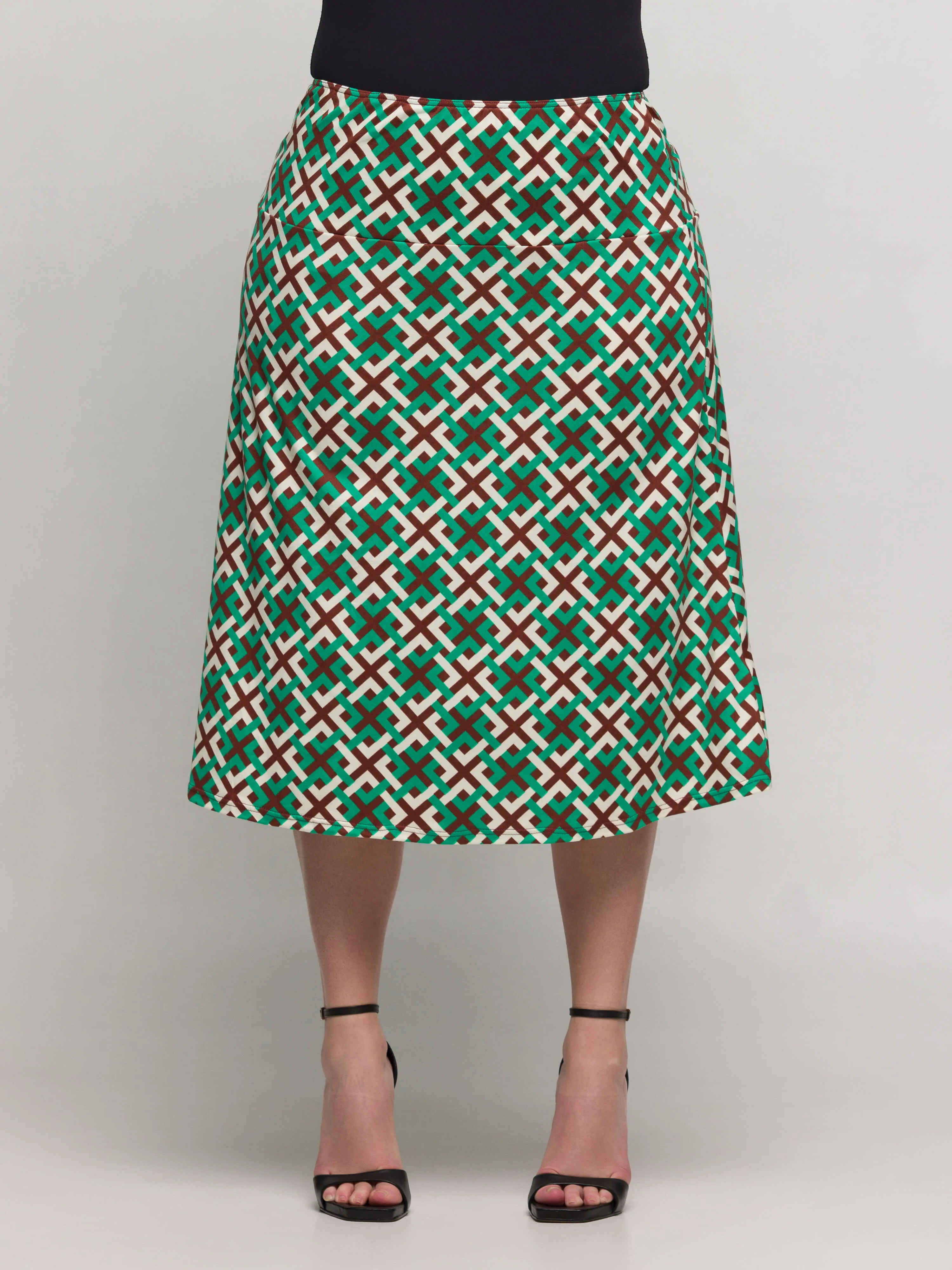 24seven Comfort Apparel Plus Size Green Geometric Print Comfortable Elastic Waist Knee Length Skirt sold by 24/7 Comfort Apparel product image thumbnail 5