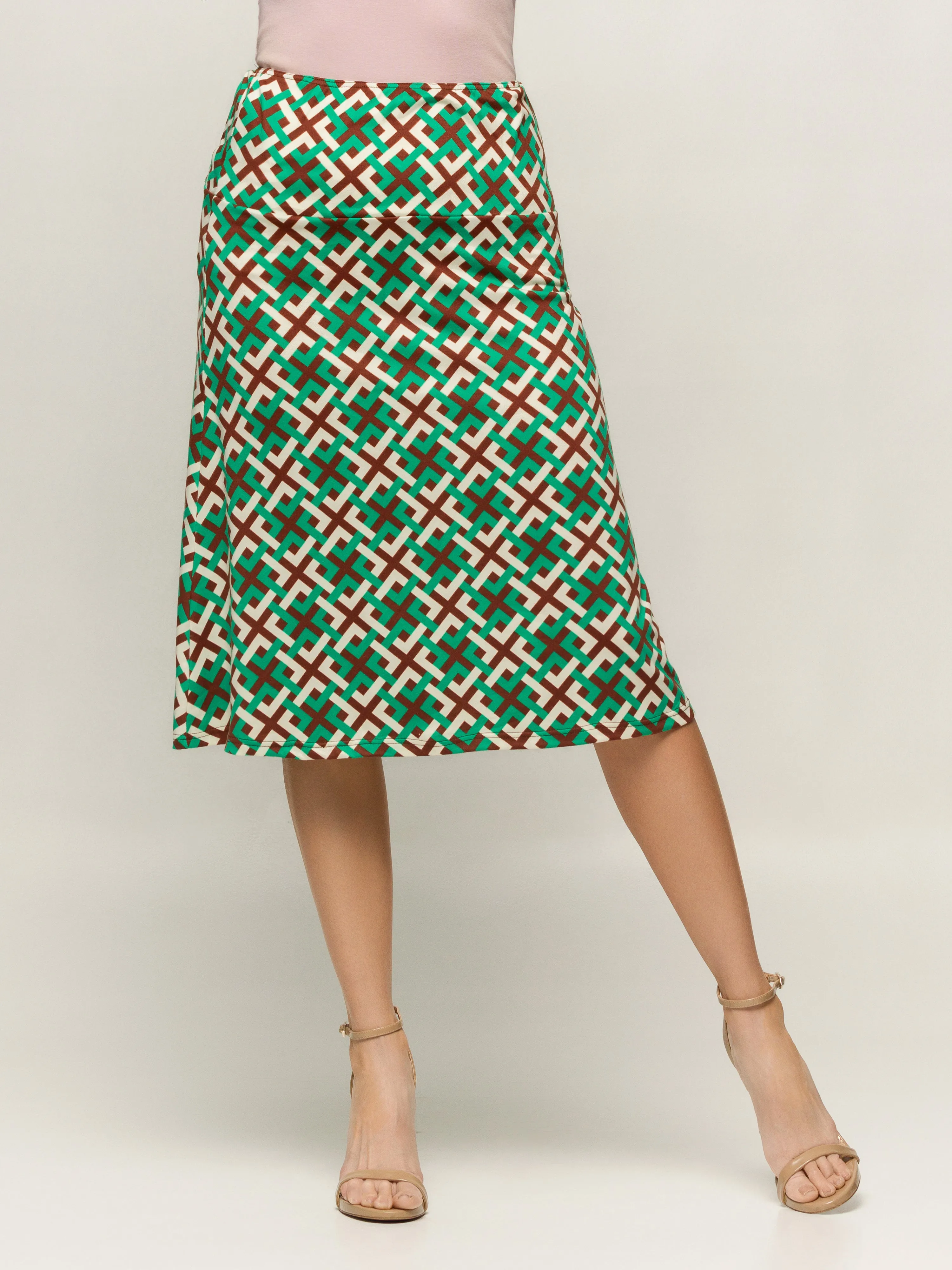 24seven Comfort Apparel Green Geometric Print Comfortable Elastic Waist Knee Length Skirt sold by 24/7 Comfort Apparel product image thumbnail 4