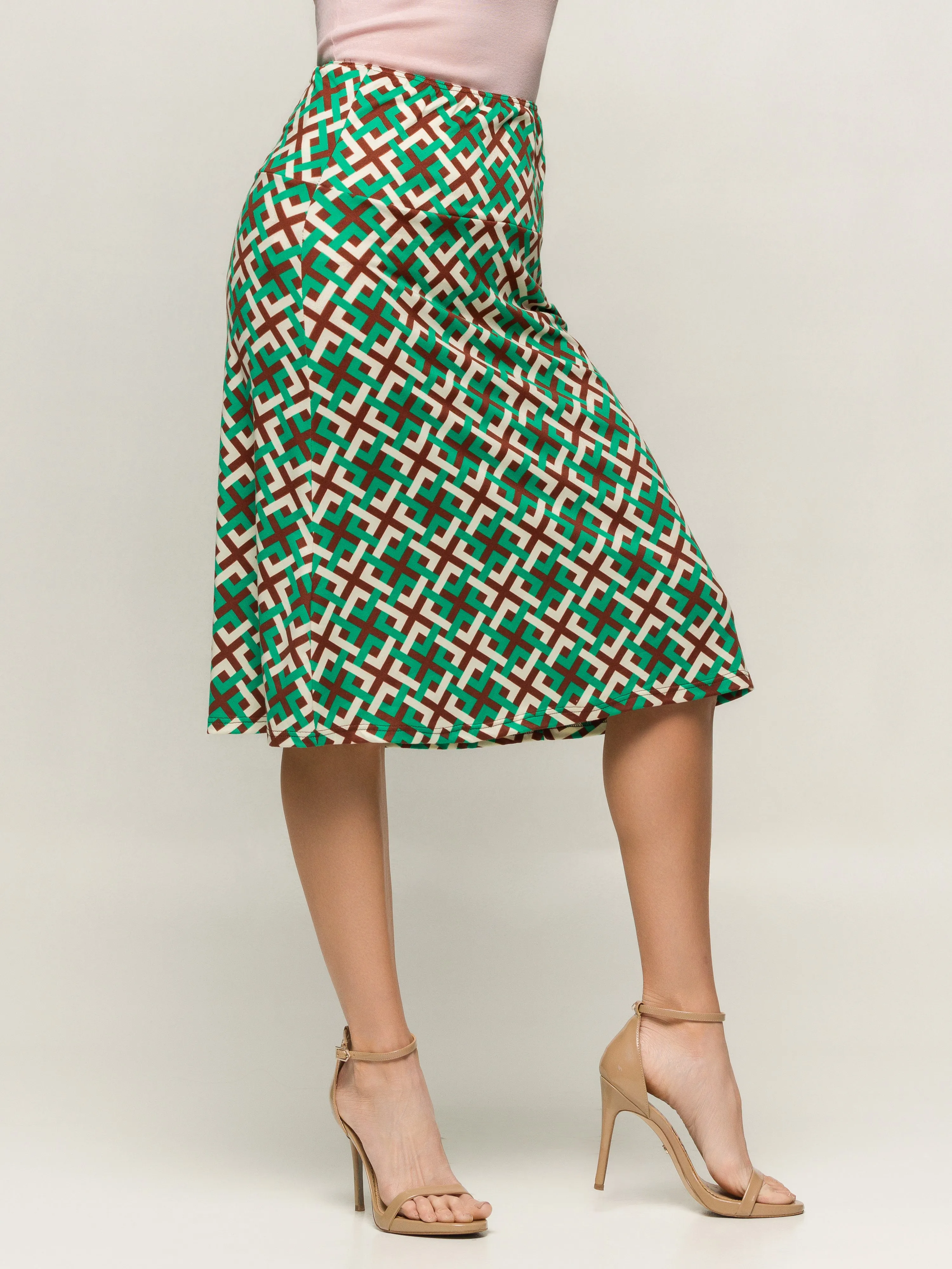 24seven Comfort Apparel Green Geometric Print Comfortable Elastic Waist Knee Length Skirt sold by 24/7 Comfort Apparel product image thumbnail 5