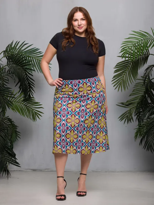 24seven Comfort Apparel Plus Size Bright Floral Print Comfortable Elastic Waist Knee Length Skirt sold by 24/7 Comfort Apparel