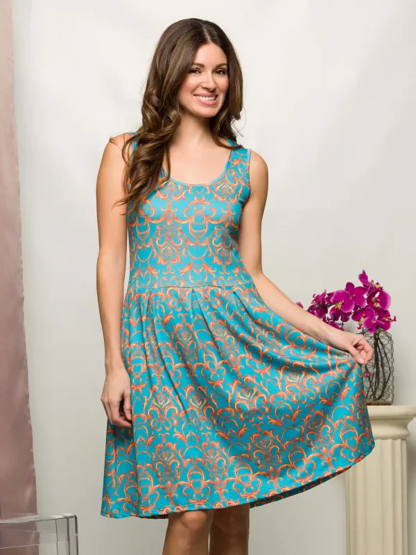 24seven Comfort Apparel Sky Blue Sleeveless Pleated Knee Length Pocket Dress sold by 24/7 Comfort Apparel