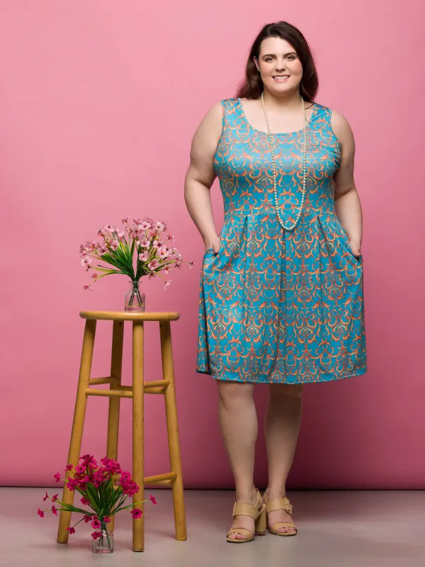 24seven Comfort Apparel Plus Size Sky Blue Sleeveless Pleated Knee Length Pocket Dress sold by 24/7 Comfort Apparel