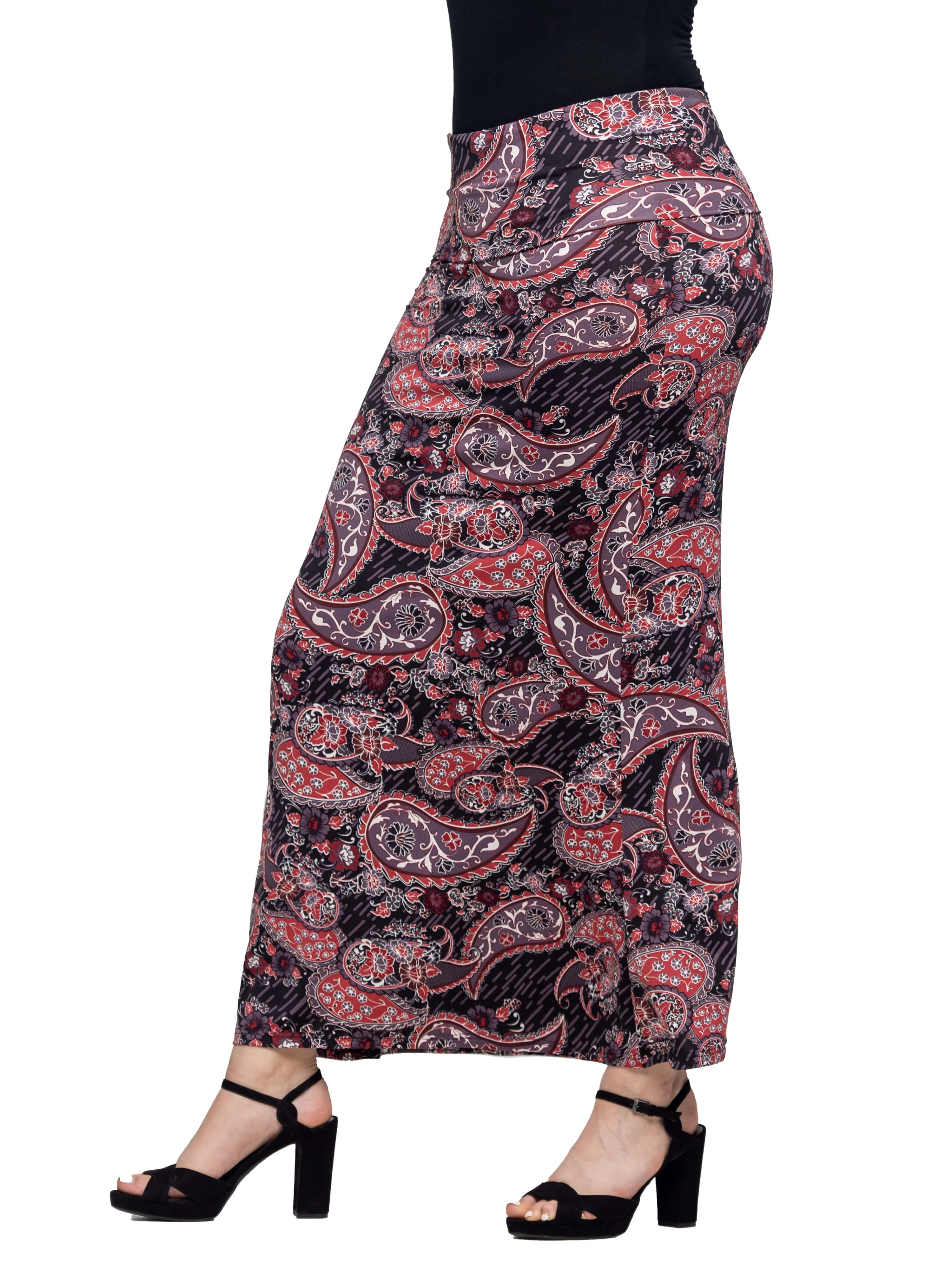 Paisley Print Fold Over Waist Maxi Skirt sold by 24/7 Comfort Apparel product image thumbnail 5