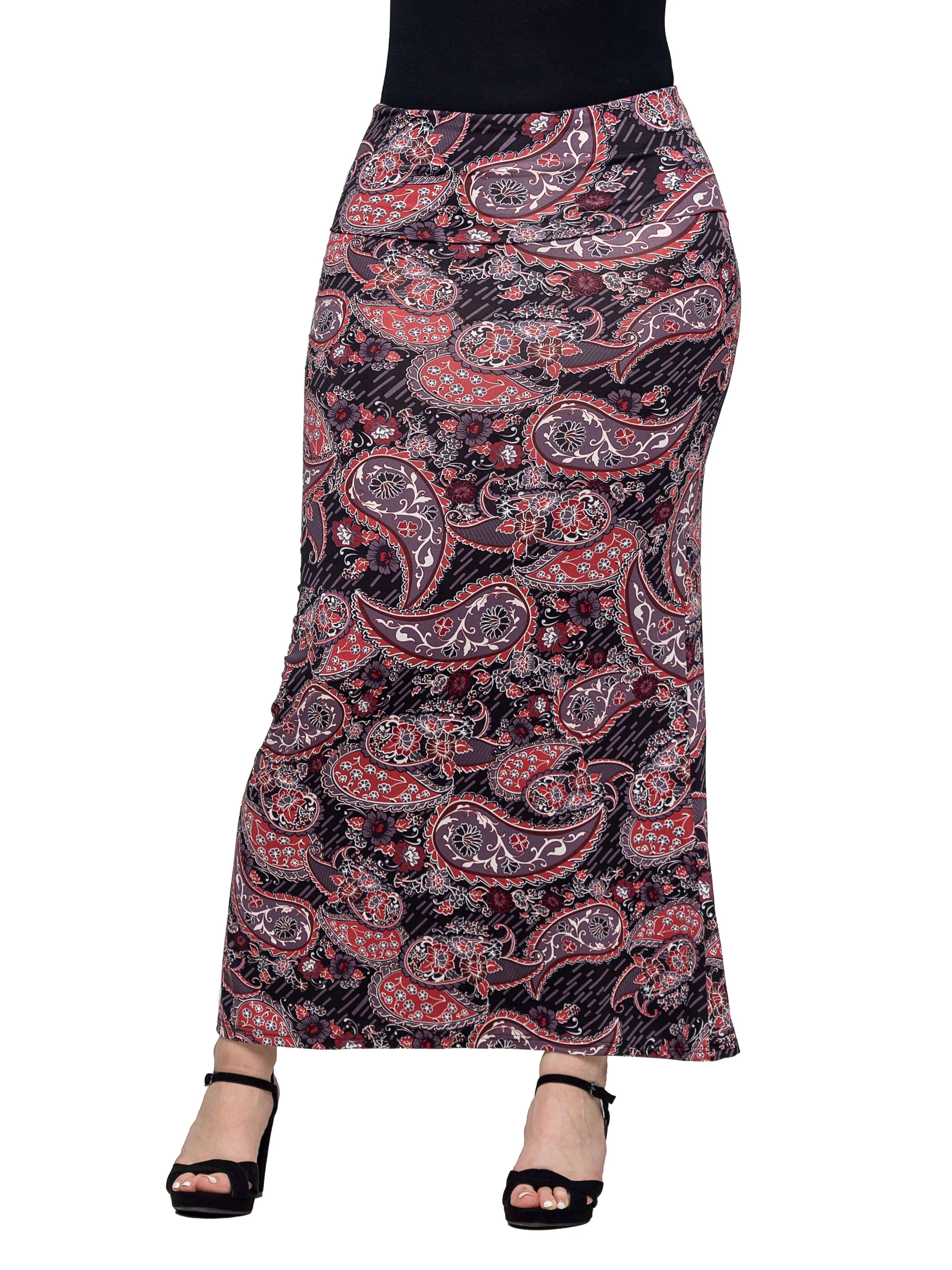 Paisley Print Fold Over Waist Maxi Skirt sold by 24/7 Comfort Apparel product image thumbnail 4